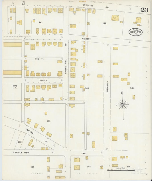 Sanborn Fire Insurance Map from Butler, Butler County, Pennsylvania (1906), Sheet #0023 - Historic Sanborn Fire Insurance Map Print, vintage old map wall art, antique decor, genealogy gift, Pennsylvania Pennsylvania map
