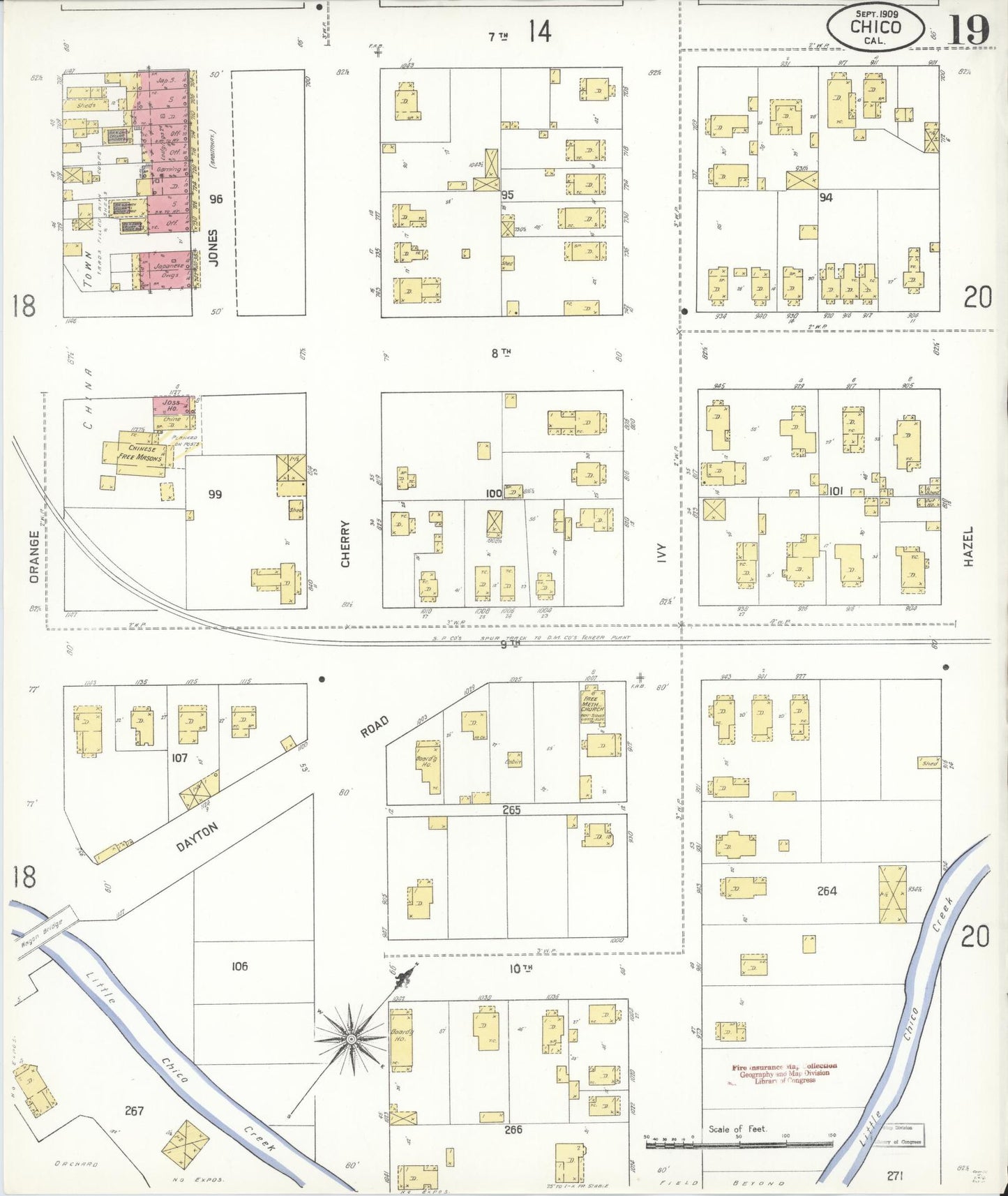 Sanborn Fire Insurance Map from Chico, Butte County, California (1909), Sheet #0019 - Complete Map Set gallery image, historic Sanborn map, vintage wall art, California California