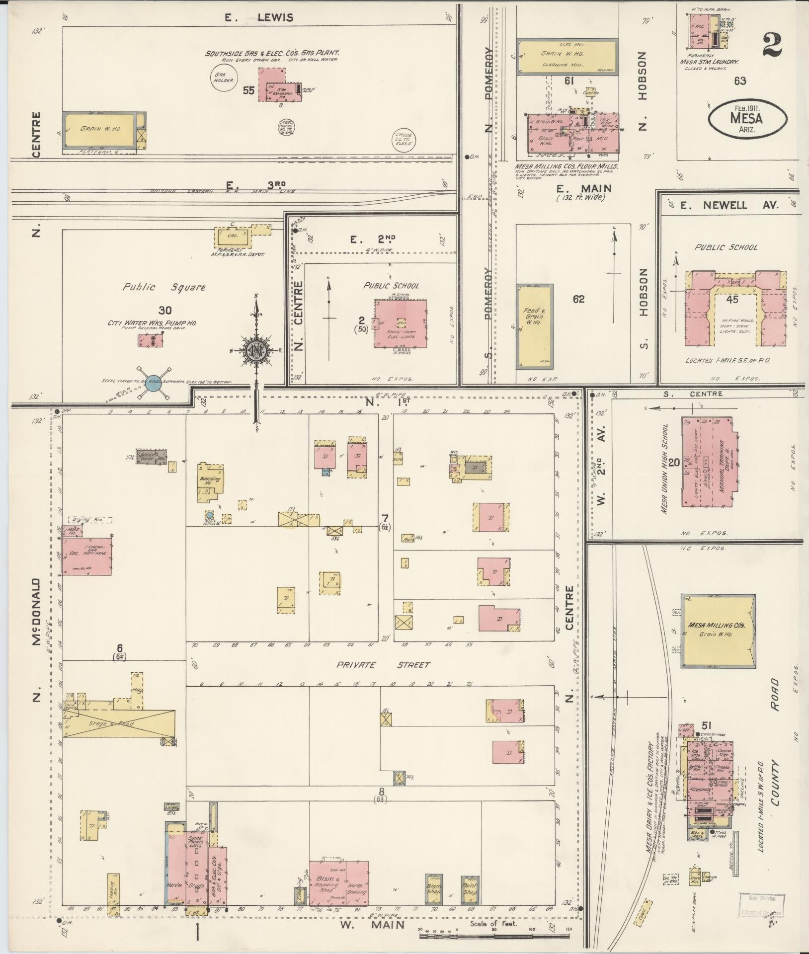 Sanborn Fire Insurance Map from Mesa, Maricopa County, Arizona (1911), Sheet #0002 - Historic Sanborn Fire Insurance Map Print, vintage old map wall art, antique decor, genealogy gift, Arizona Arizona map