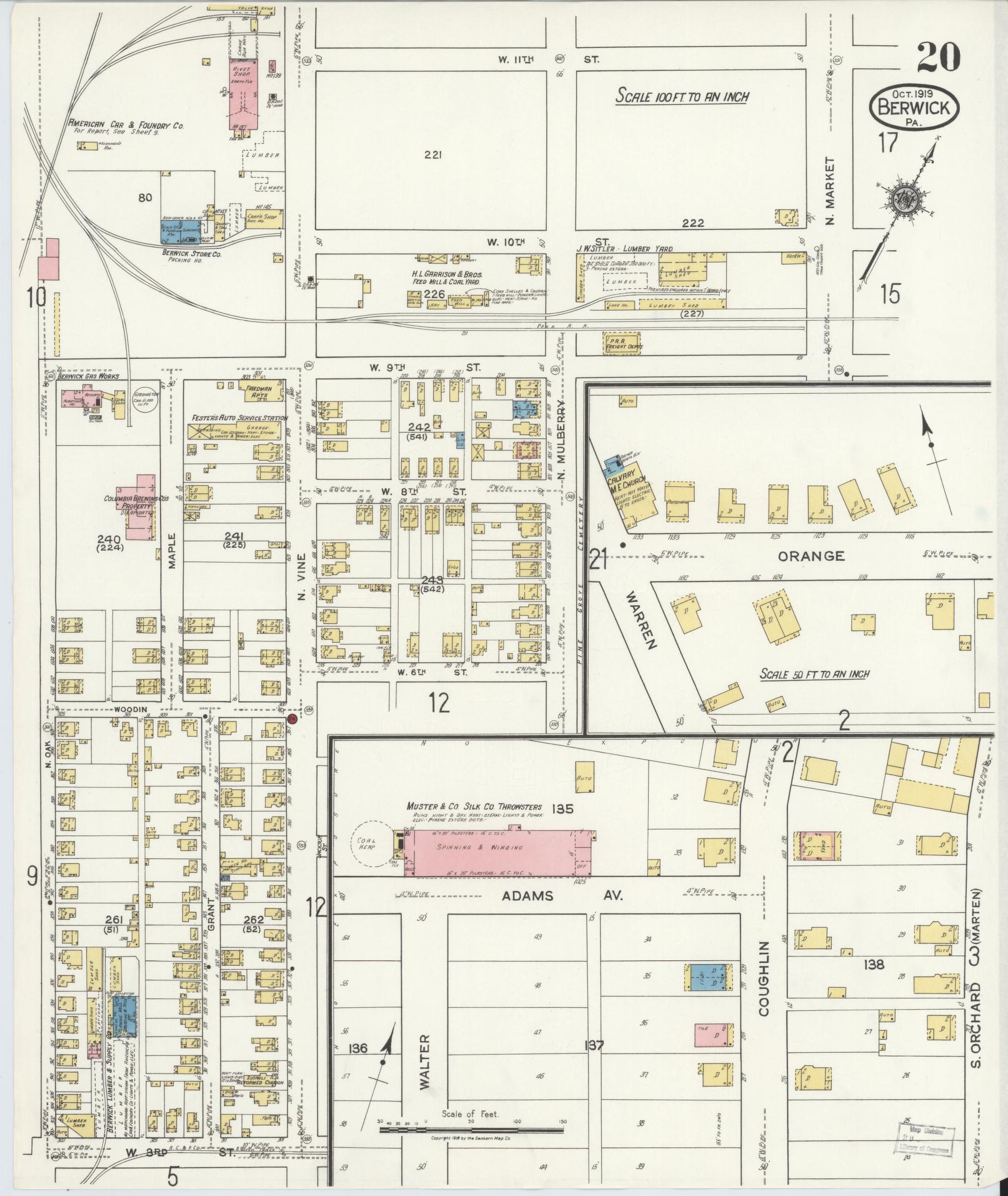 Sanborn Fire Insurance Map from Berwick, Columbia County, Pennsylvania (1918), Sheet #0020 - Historic Sanborn Fire Insurance Map Print, vintage old map wall art, antique decor, genealogy gift, Pennsylvania Pennsylvania map