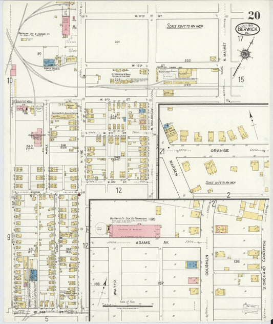 Sanborn Fire Insurance Map from Berwick, Columbia County, Pennsylvania (1918), Sheet #0020 - Historic Sanborn Fire Insurance Map Print, vintage old map wall art, antique decor, genealogy gift, Pennsylvania Pennsylvania map