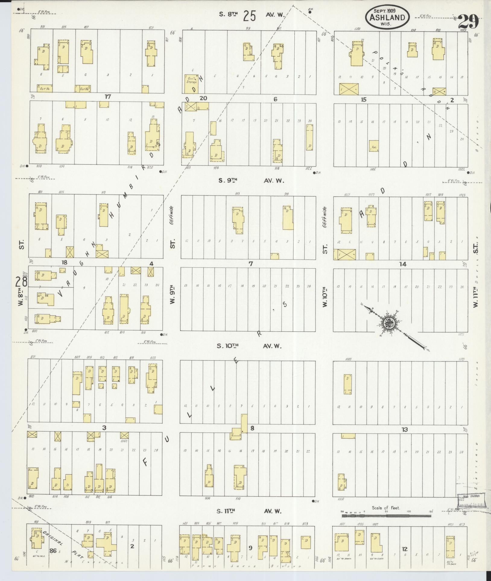 Sanborn Fire Insurance Map from Ashland, Ashland County, Wisconsin (1909), Sheet #0029 - Historic Sanborn Fire Insurance Map Print, vintage old map wall art, antique decor, genealogy gift, Wisconsin Wisconsin map