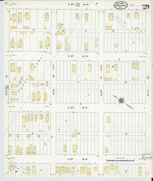 Sanborn Fire Insurance Map from Ashland, Ashland County, Wisconsin (1909), Sheet #0029 - Historic Sanborn Fire Insurance Map Print, vintage old map wall art, antique decor, genealogy gift, Wisconsin Wisconsin map
