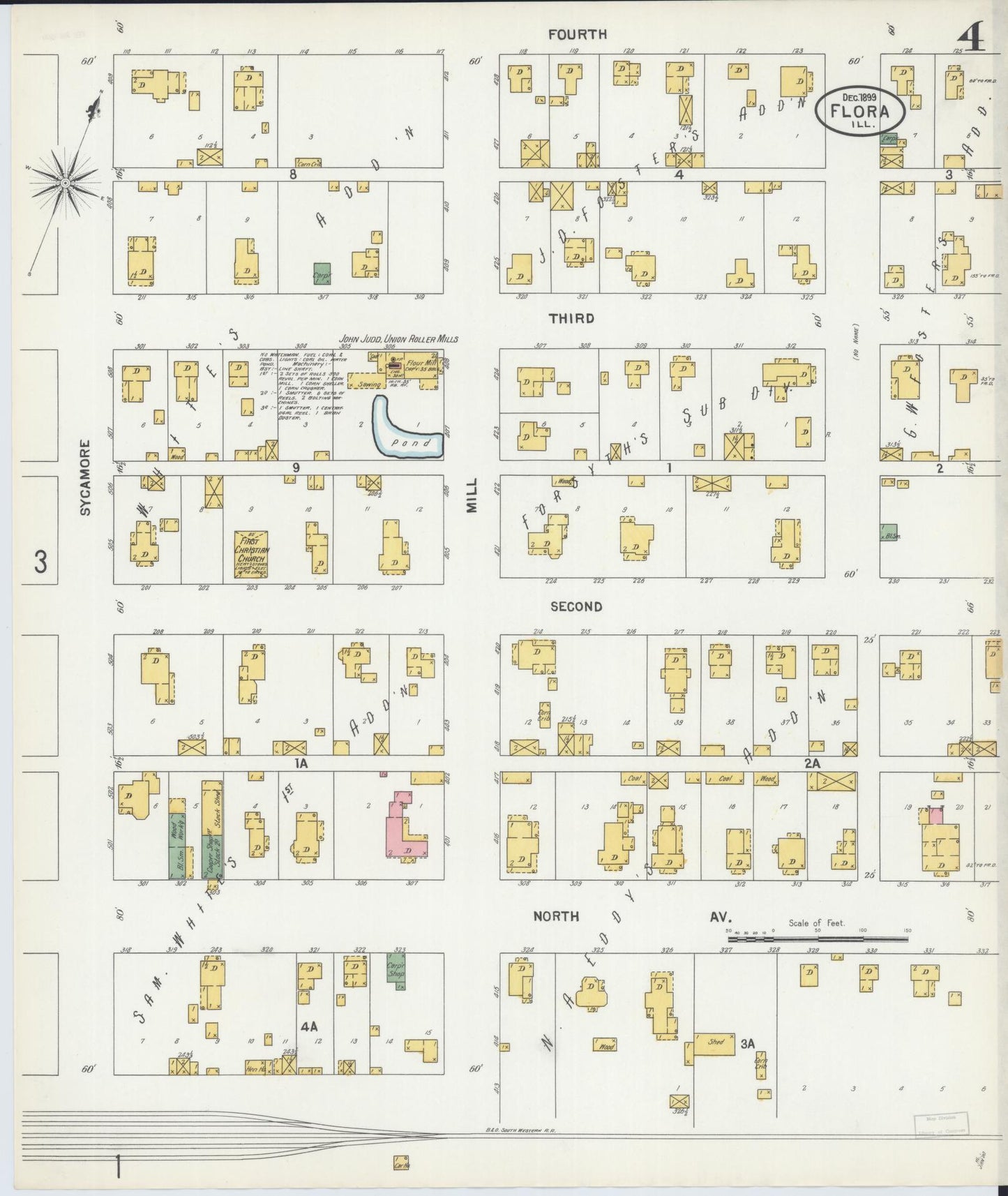 Sanborn Fire Insurance Map from Flora, Clay County, Illinois (1899), Sheet #0004 - Historic Sanborn Fire Insurance Map Print, vintage old map wall art, antique decor, genealogy gift, Illinois Illinois map