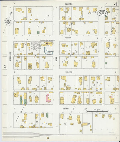 Sanborn Fire Insurance Map from Flora, Clay County, Illinois (1899), Sheet #0004 - Historic Sanborn Fire Insurance Map Print, vintage old map wall art, antique decor, genealogy gift, Illinois Illinois map