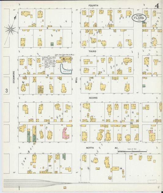 Sanborn Fire Insurance Map from Flora, Clay County, Illinois (1899), Sheet #0004 - Historic Sanborn Fire Insurance Map Print, vintage old map wall art, antique decor, genealogy gift, Illinois Illinois map