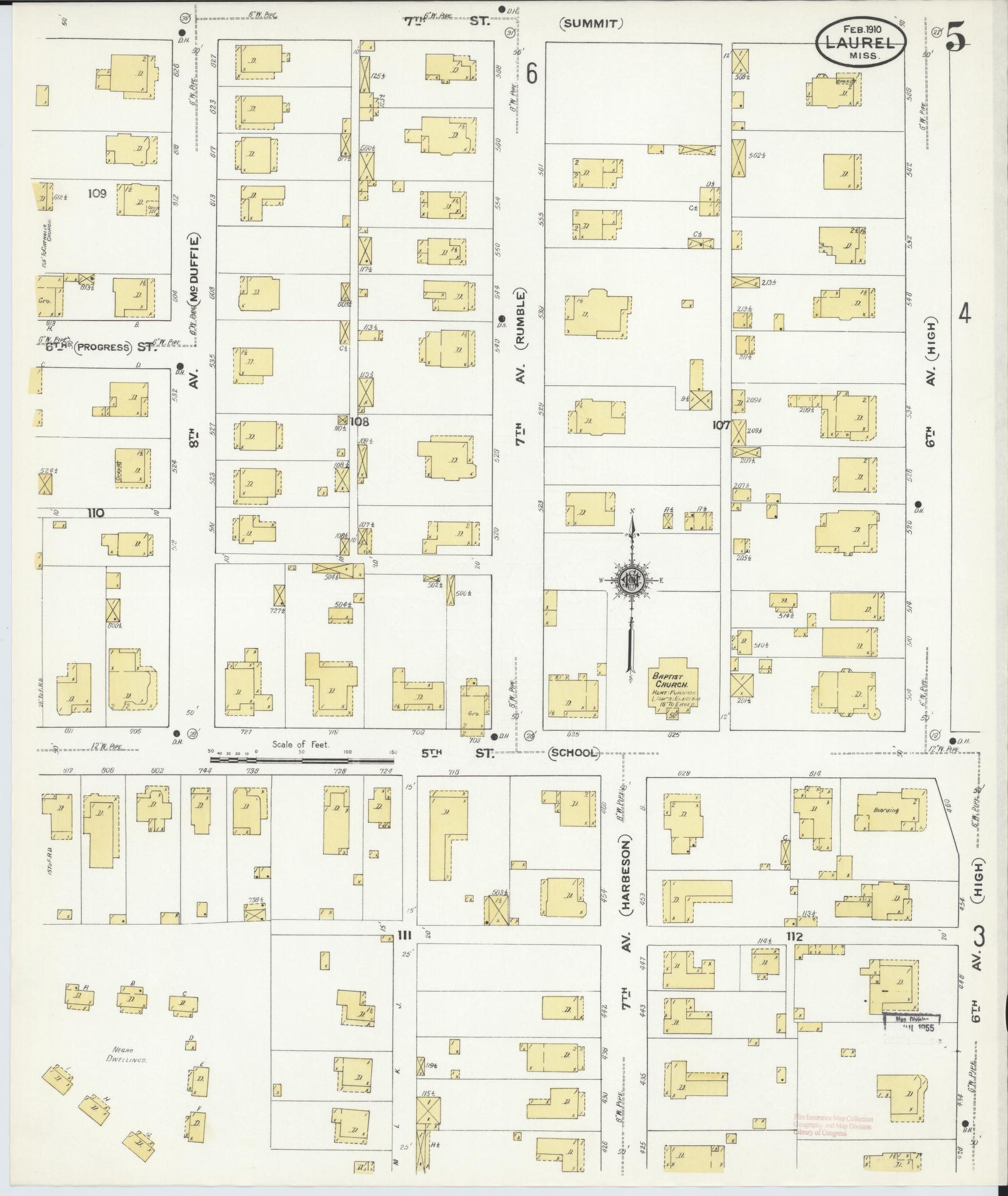 Sanborn Fire Insurance Map from Laurel, Jones County, Mississippi (1910), Sheet #0005 - Historic Sanborn Fire Insurance Map Print, vintage old map wall art, antique decor, genealogy gift, Mississippi Mississippi map