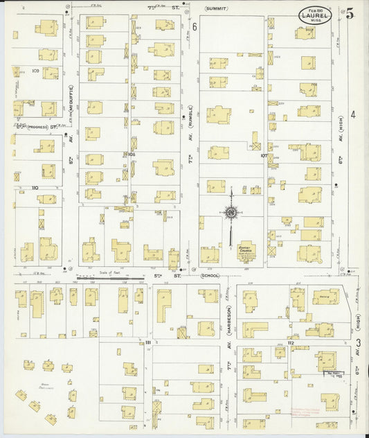 Sanborn Fire Insurance Map from Laurel, Jones County, Mississippi (1910), Sheet #0005 - Historic Sanborn Fire Insurance Map Print, vintage old map wall art, antique decor, genealogy gift, Mississippi Mississippi map