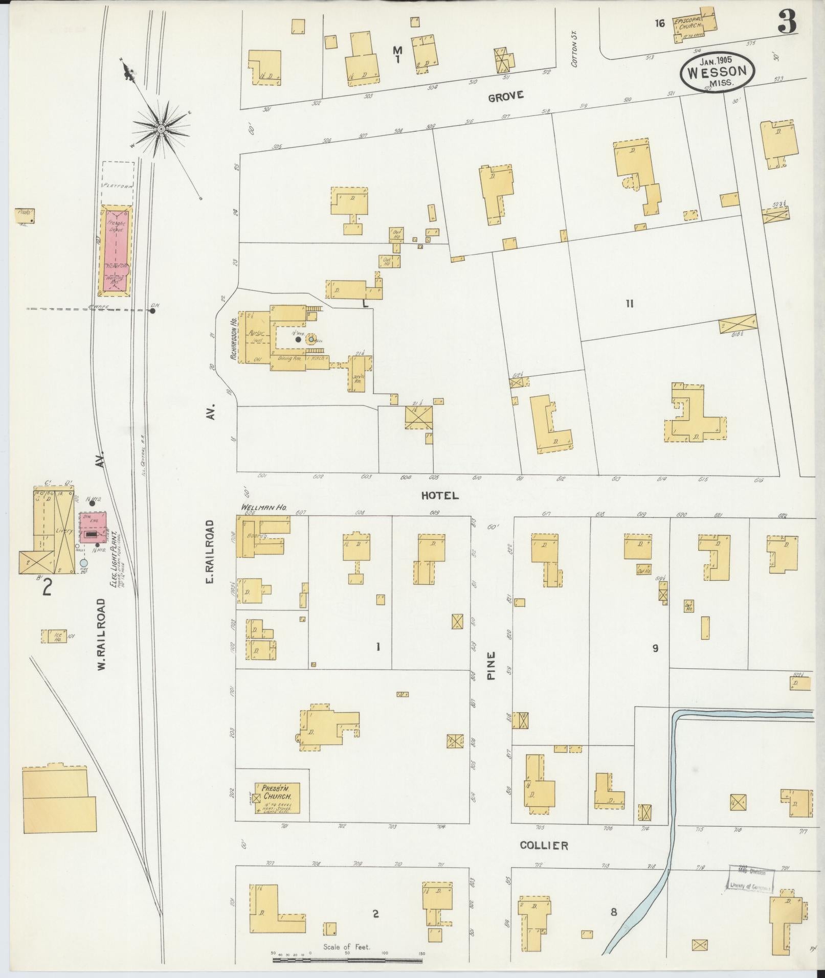 Sanborn Fire Insurance Map from Wesson, Copiah County, Mississippi (1905), Sheet #0003 - Complete Map Set gallery image, historic Sanborn map, vintage wall art, Mississippi Mississippi