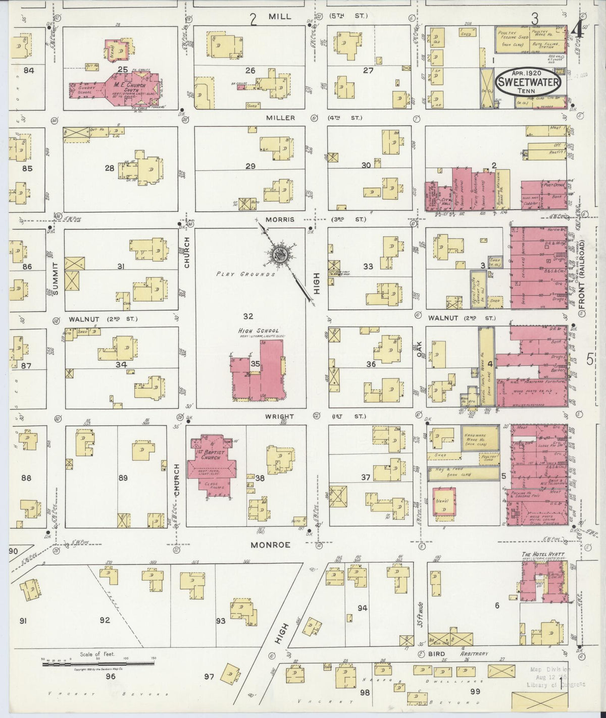 Sanborn Fire Insurance Map from Sweetwater, Monroe County, Tennessee (1920), Sheet #0004 - Complete Map Set gallery image, historic Sanborn map, vintage wall art, Tennessee Tennessee