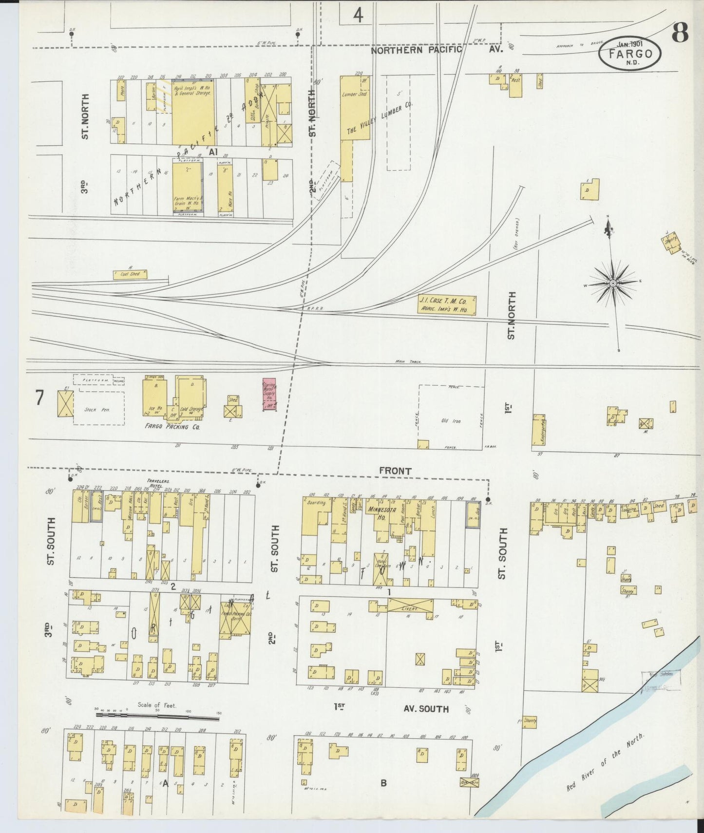 Sanborn Fire Insurance Map from Fargo, Cass County, North Dakota (1901), Sheet #0008 - Historic Sanborn Fire Insurance Map Print, vintage old map wall art, antique decor, genealogy gift, North Dakota North Dakota map