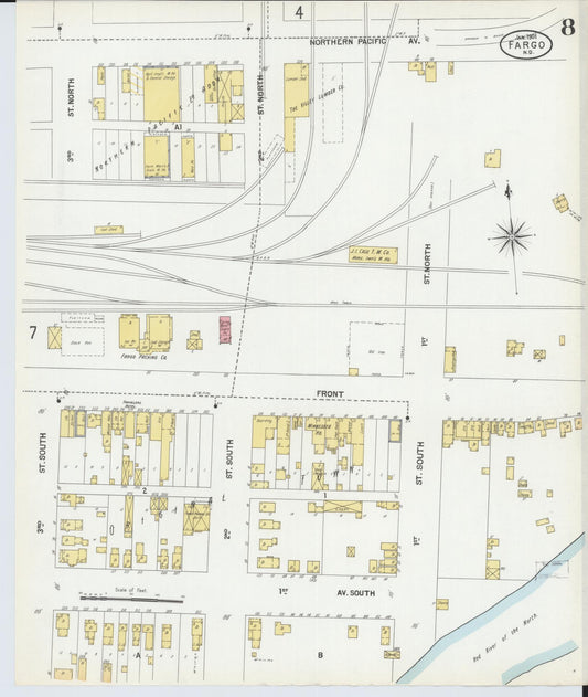 Sanborn Fire Insurance Map from Fargo, Cass County, North Dakota (1901), Sheet #0008 - Historic Sanborn Fire Insurance Map Print, vintage old map wall art, antique decor, genealogy gift, North Dakota North Dakota map