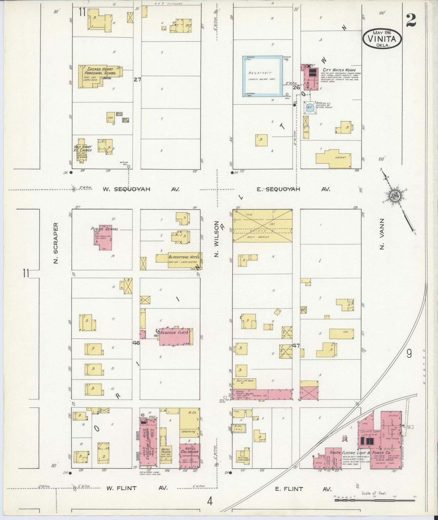Sanborn Fire Insurance Map from Vinita, Craig County, Oklahoma (1916), Sheet #0002 - Complete Map Set gallery image, historic Sanborn map, vintage wall art, Oklahoma Oklahoma
