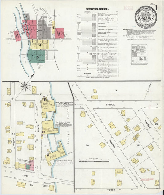 Sanborn Fire Insurance Map from Phoenix, Oswego County, New York (1909), Sheet #0001 - Historic Sanborn Fire Insurance Map Print, vintage old map wall art, antique decor, genealogy gift, New York New York map