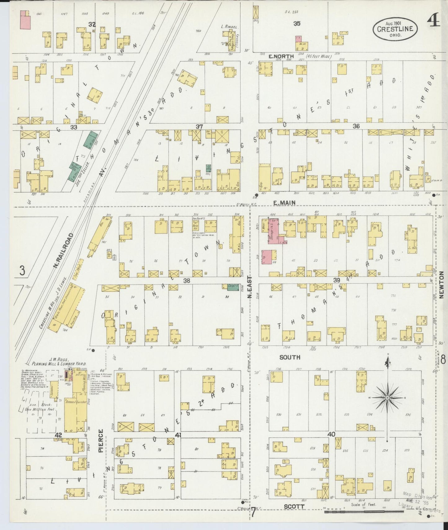 Sanborn Fire Insurance Map from Crestline, Crawford County, Ohio (1901), Sheet #0004 - Historic Sanborn Fire Insurance Map Print, vintage old map wall art, antique decor, genealogy gift, Ohio Ohio map
