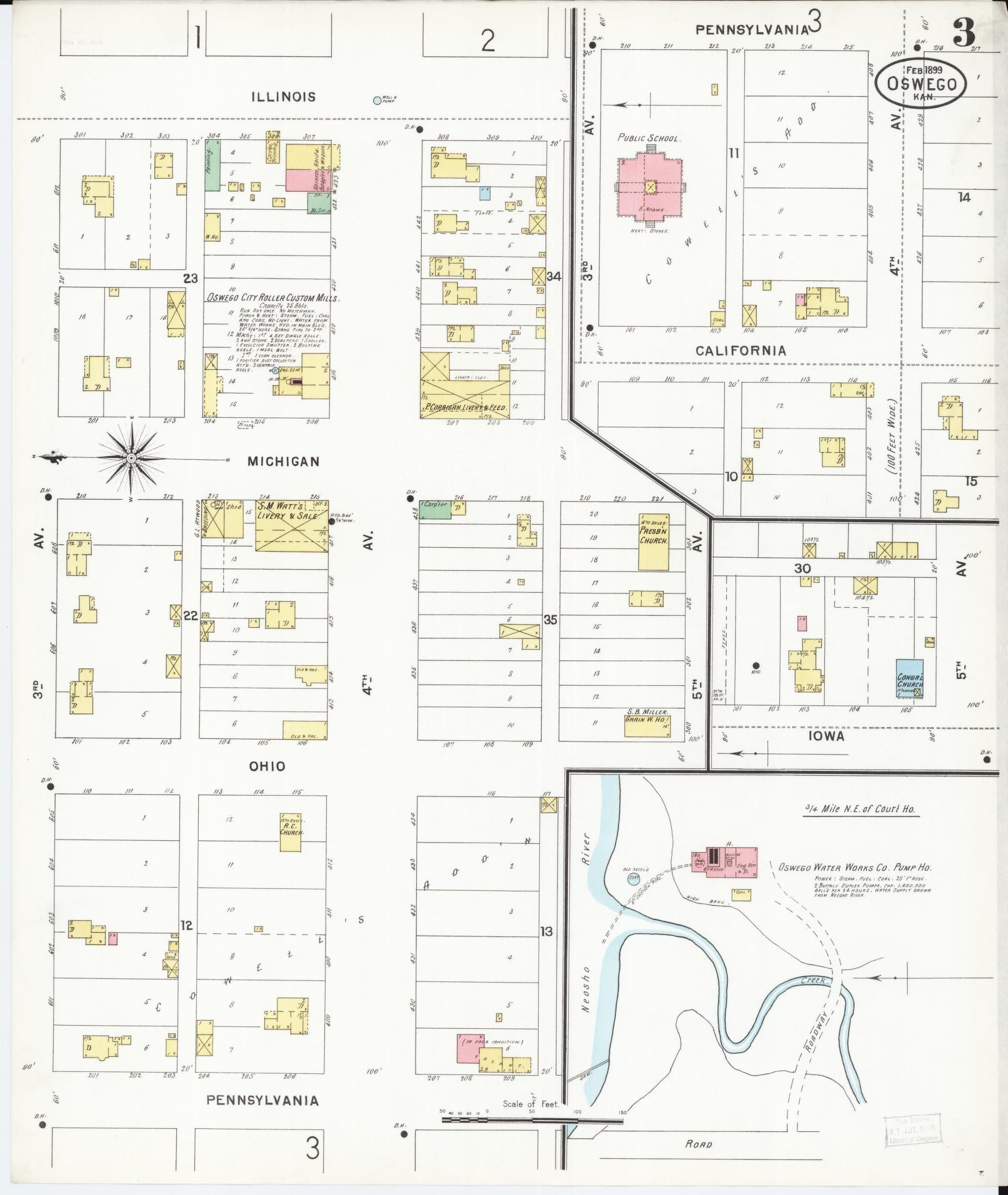 Sanborn Fire Insurance Map from Oswego, Labette County, Kansas (1899), Sheet #0003 - Historic Sanborn Fire Insurance Map Print, vintage old map wall art, antique decor, genealogy gift, Kansas Kansas map