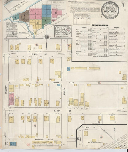Sanborn Fire Insurance Map from Nescopeck, Luzerne County, Pennsylvania (1936), Sheet #0001 - Historic Sanborn Fire Insurance Map Print, vintage old map wall art, antique decor, genealogy gift, Pennsylvania Pennsylvania map
