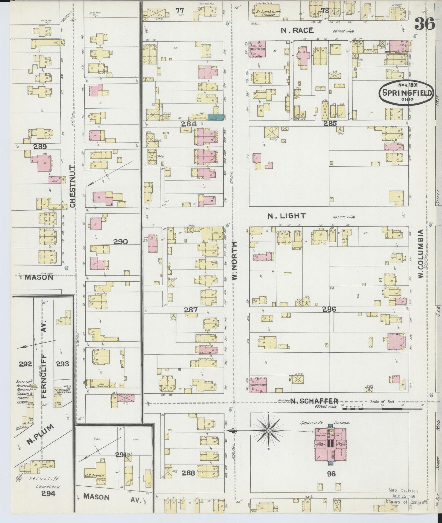 Sanborn Fire Insurance Map from Springfield, Clark County, Ohio (1891), Sheet #0036 - Historic Sanborn Fire Insurance Map Print, vintage old map wall art, antique decor, genealogy gift, Ohio Ohio map