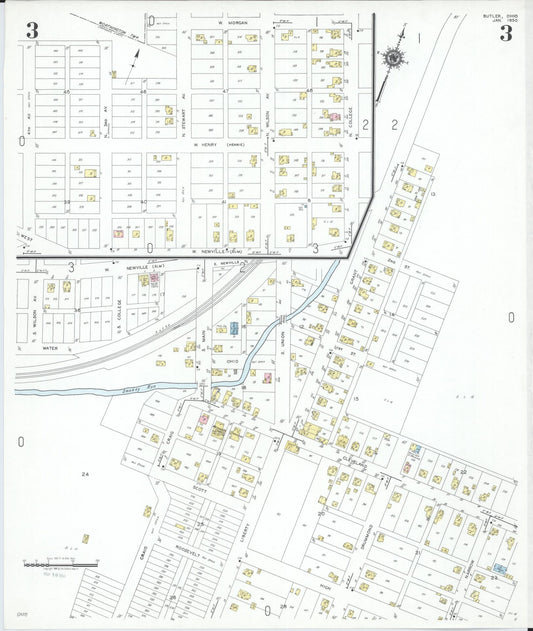 Sanborn Fire Insurance Map from Butler, Richland County, Ohio (1950), Sheet #0003 - Historic Sanborn Fire Insurance Map Print, vintage old map wall art, antique decor, genealogy gift, Ohio Ohio map