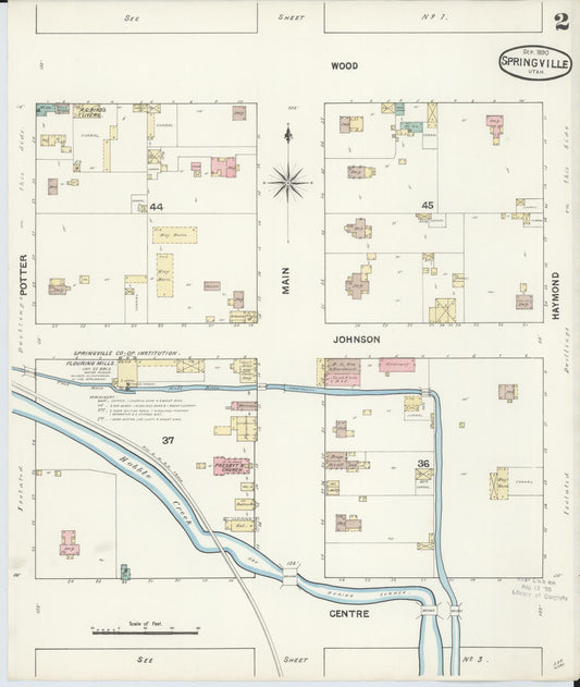 Sanborn Fire Insurance Map from Springville, Utah County, Utah (1890), Sheet #0002 - Historic Sanborn Fire Insurance Map Print, vintage old map wall art, antique decor, genealogy gift, Springville Utah map