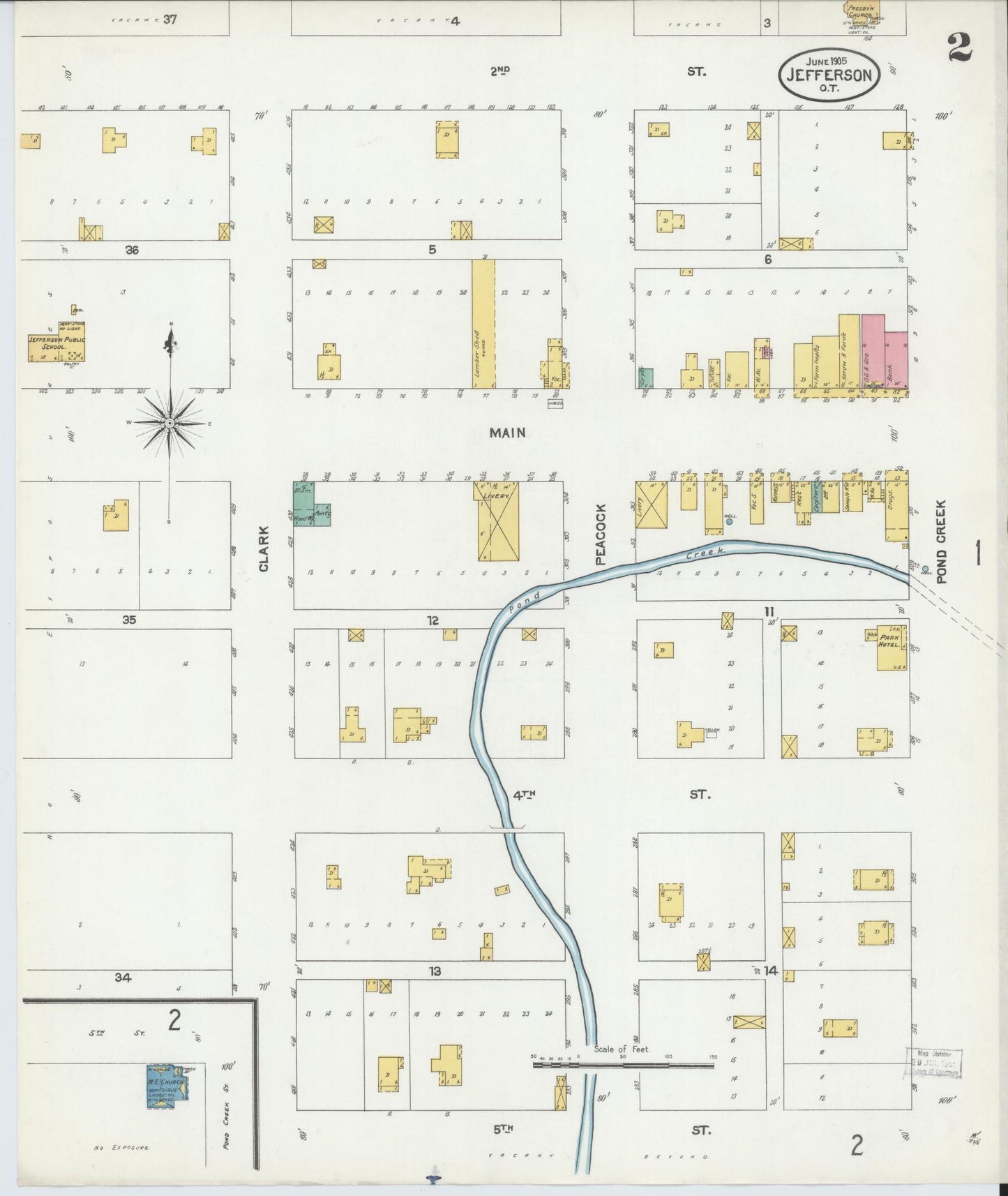 Sanborn Fire Insurance Map from Jefferson, Grant County, Oklahoma (1905), Sheet #0002 - Complete Map Set gallery image, historic Sanborn map, vintage wall art, Oklahoma Oklahoma