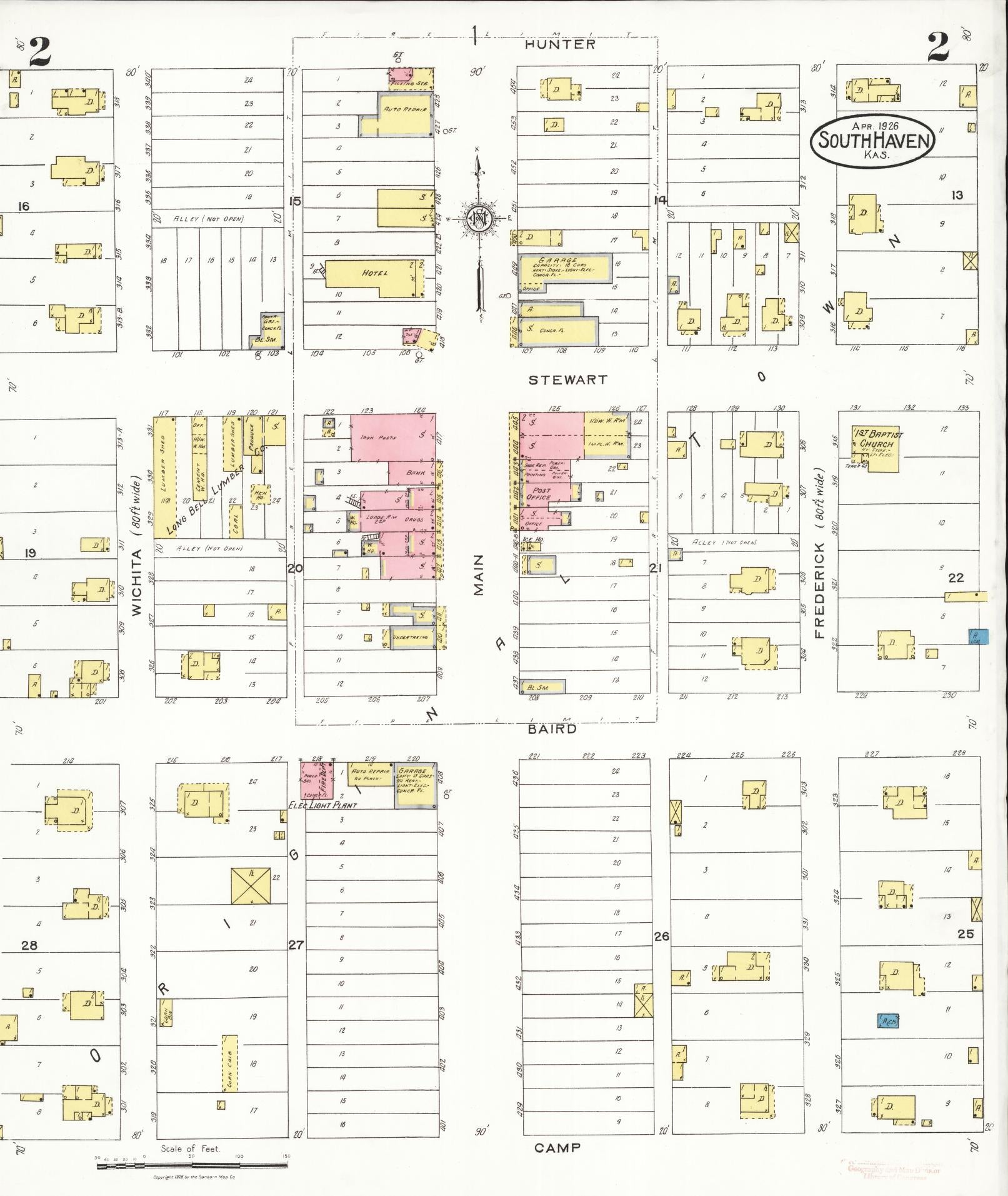 Sanborn Fire Insurance Map from South Haven, Sumner County, Kansas (1926), Sheet #0002 - Complete Map Set gallery image, historic Sanborn map, vintage wall art, Kansas Kansas