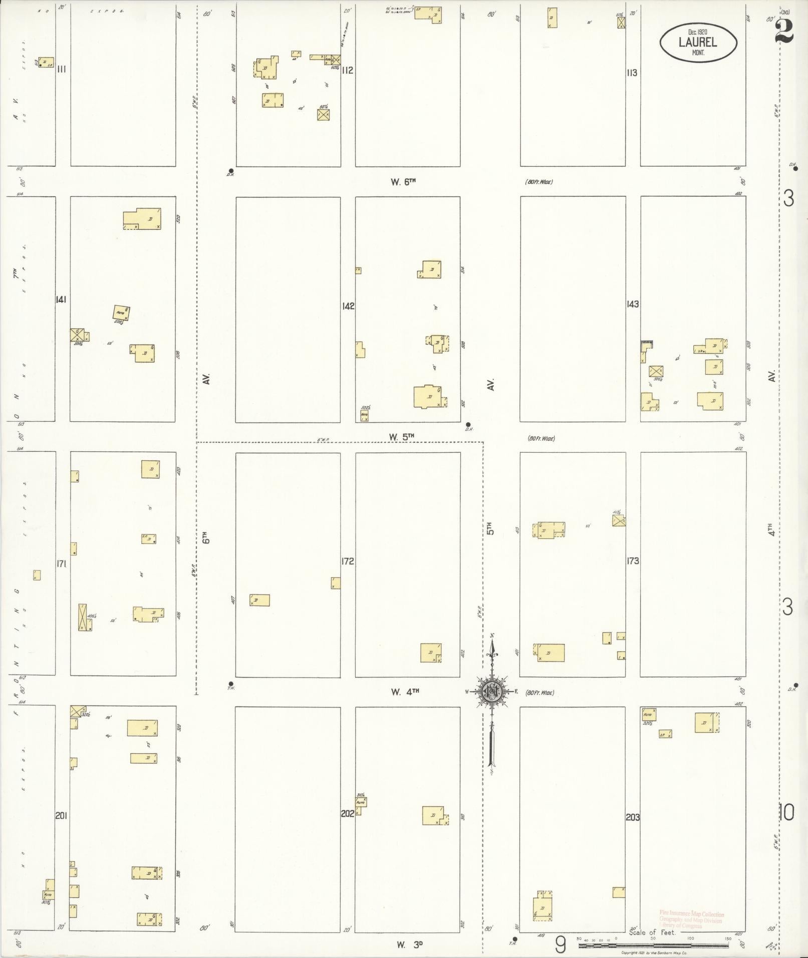 Sanborn Fire Insurance Map from Laurel, Yellowstone County, Montana (1920), Sheet #0002 - Complete Map Set gallery image, historic Sanborn map, vintage wall art, Montana Montana