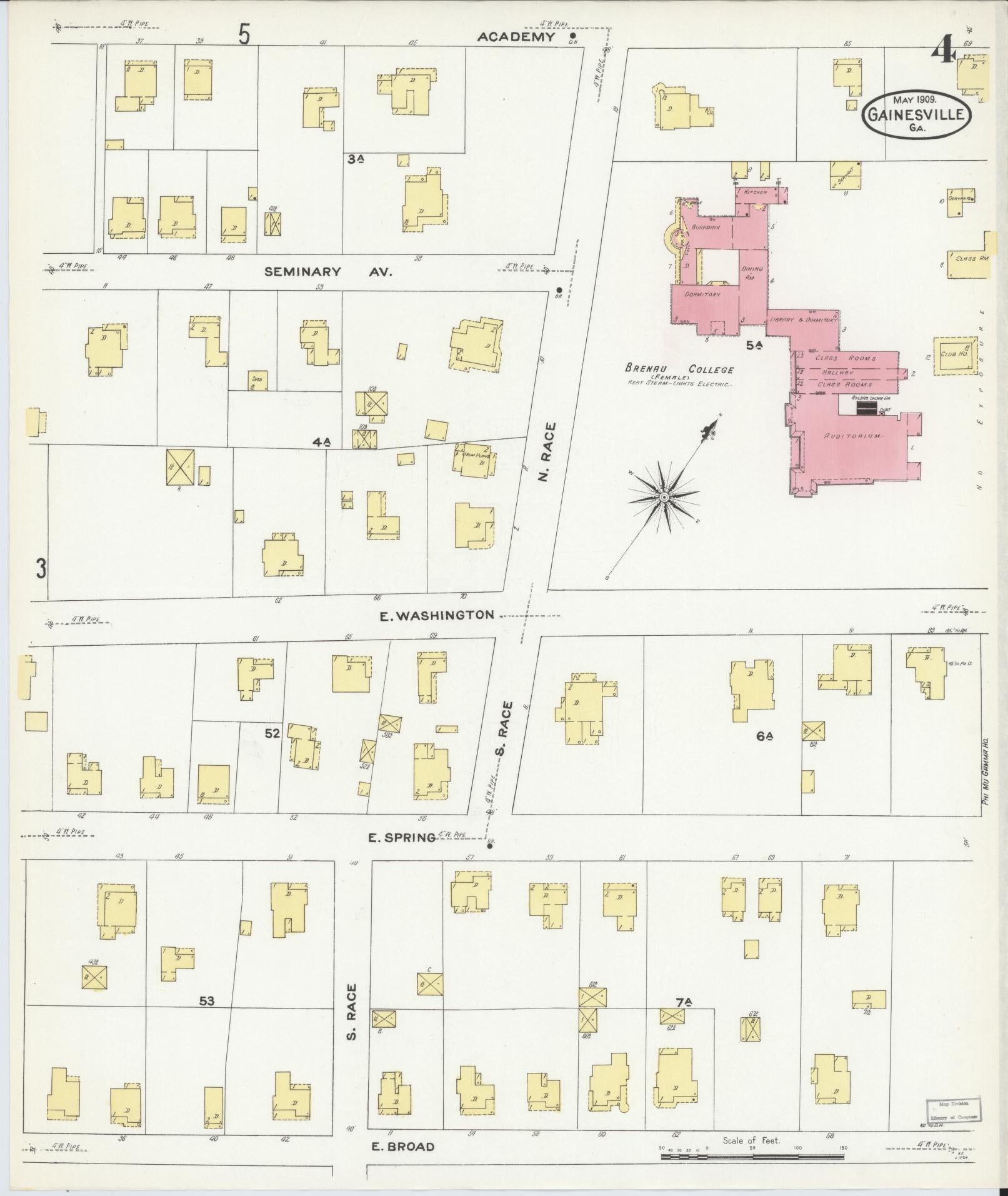 Sanborn Fire Insurance Map from Gainesville, Hall County, Georgia (1909), Sheet #0004 - Complete Map Set gallery image, historic Sanborn map, vintage wall art, Georgia Georgia