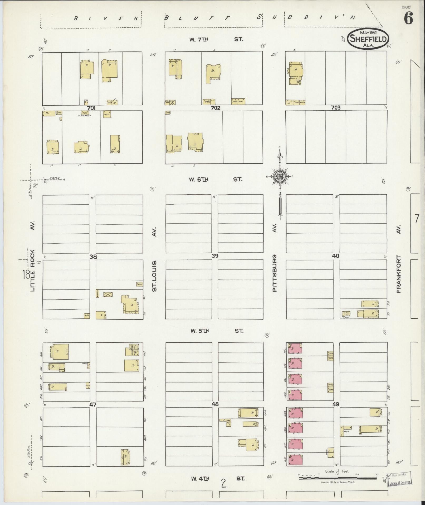 Sanborn Fire Insurance Map from Sheffield, Colbert County, Alabama (1921), Sheet #0006 - Complete Map Set gallery image, historic Sanborn map, vintage wall art, Alabama Alabama