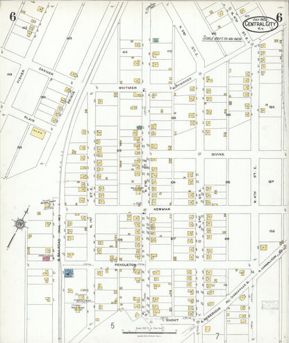 Sanborn Fire Insurance Map from Central City, Mublenberg County, Kentucky (1923), Sheet #0006 - Complete Map Set gallery image, historic Sanborn map, vintage wall art, Kentucky Kentucky