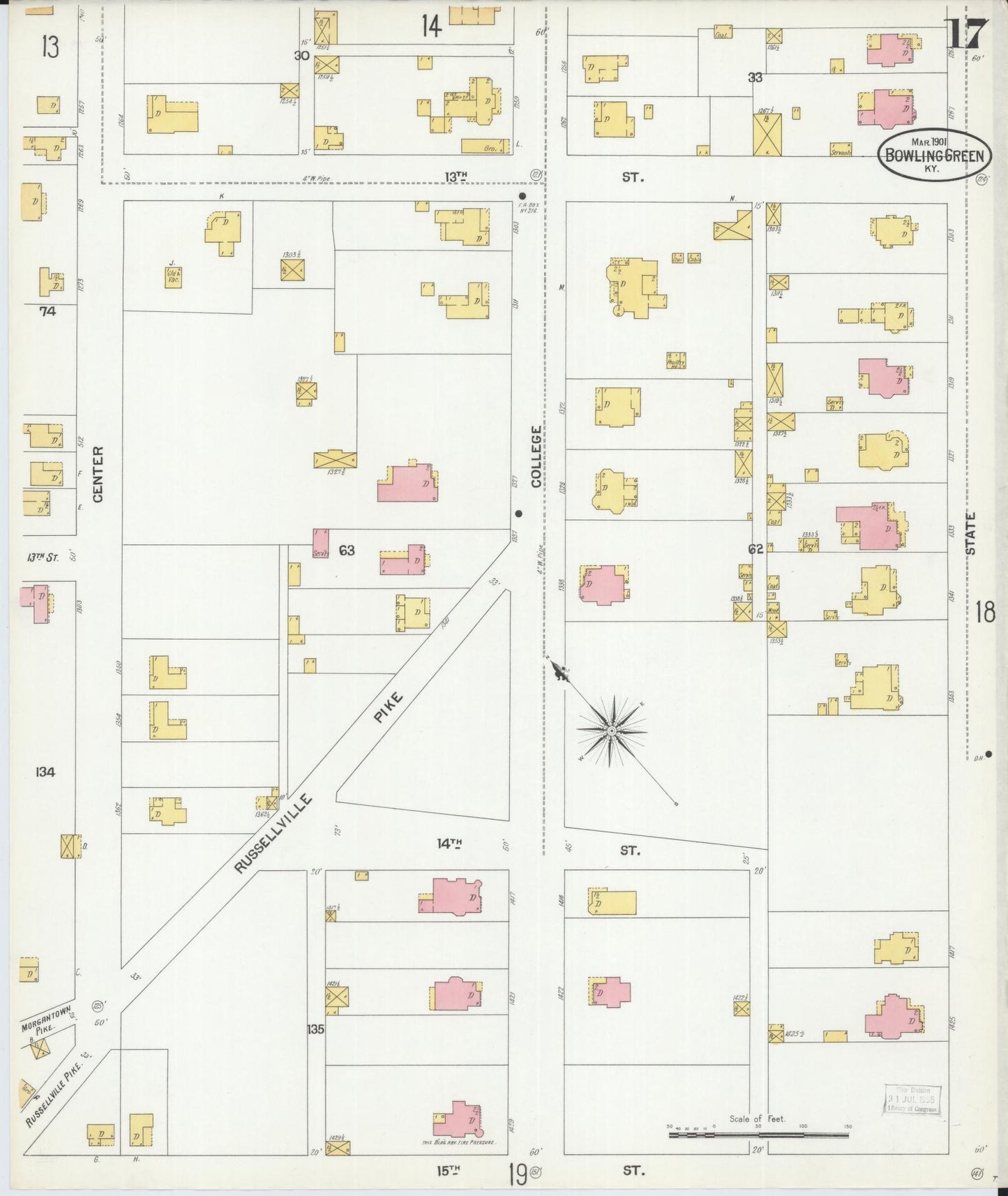 Sanborn Fire Insurance Map from Bowling Green, Warren County, Kentucky (1901), Sheet #0017 - Complete Map Set gallery image, historic Sanborn map, vintage wall art, Kentucky Kentucky