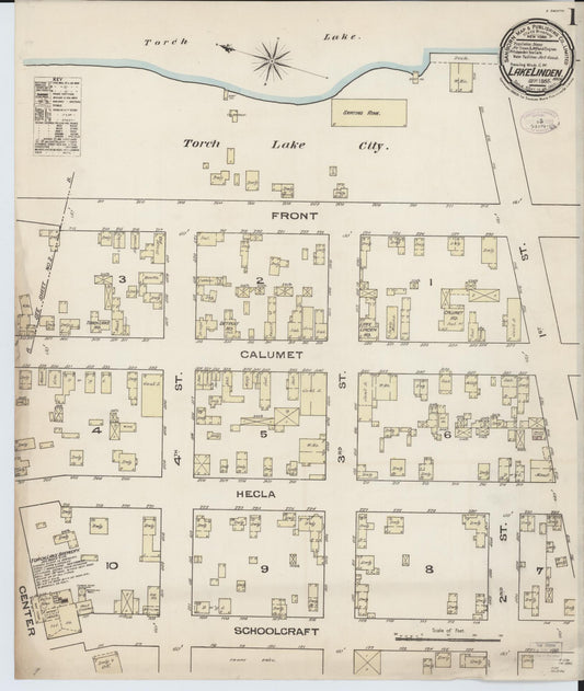 Sanborn Fire Insurance Map from Lake Linden, Houghton County, Michigan (1885), Sheet #0001 - Historic Sanborn Fire Insurance Map Print, vintage old map wall art, antique decor, genealogy gift, Michigan Michigan map