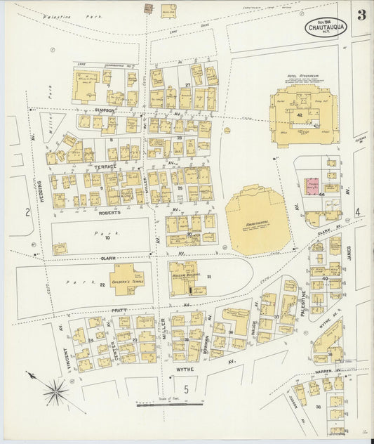 Sanborn Fire Insurance Map from Chautauqua, Chautauqua County, New York (1906), Sheet #0003 - Historic Sanborn Fire Insurance Map Print, vintage old map wall art, antique decor, genealogy gift, New York New York map
