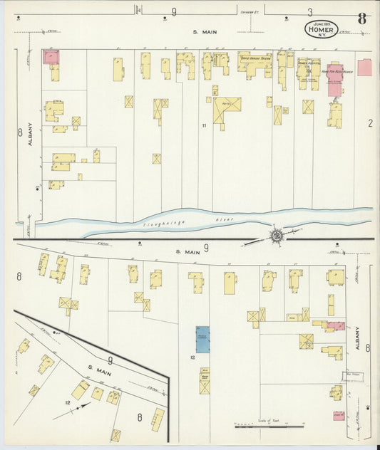 Sanborn Fire Insurance Map from Homer, Cortland County, New York (1915), Sheet #0008 - Historic Sanborn Fire Insurance Map Print, vintage old map wall art, antique decor, genealogy gift, New York New York map