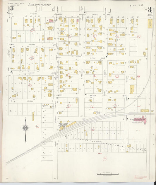 Sanborn Fire Insurance Map from Schoolcraft, Kalamazoo County, Michigan (1937), Sheet #0003 - Historic Sanborn Fire Insurance Map Print, vintage old map wall art, antique decor, genealogy gift, Michigan Michigan map