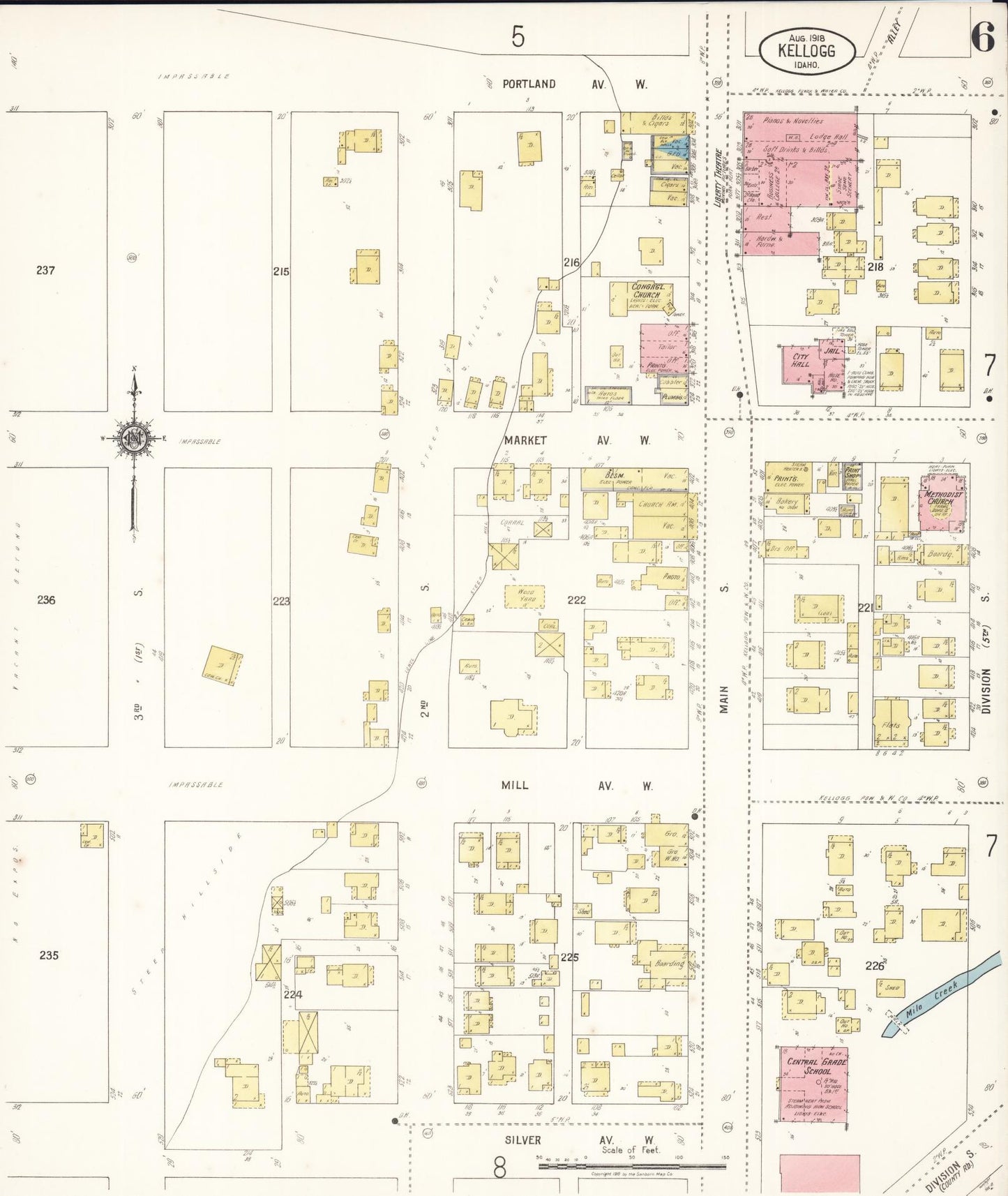 Sanborn Fire Insurance Map from Kellogg, Shoshone County, Idaho (1918), Sheet #0006 - Complete Map Set gallery image, historic Sanborn map, vintage wall art, Idaho Idaho