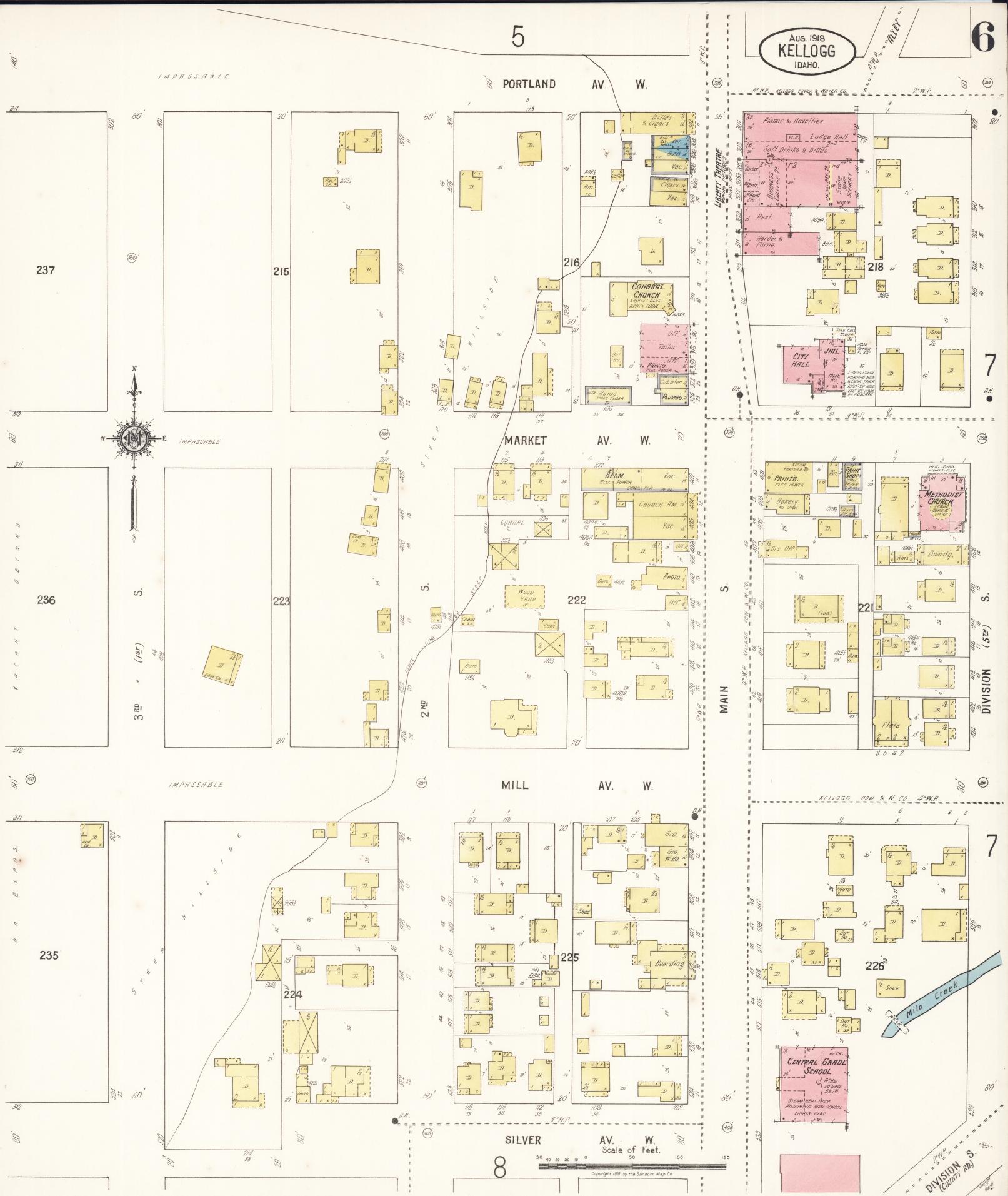 Sanborn Fire Insurance Map from Kellogg, Shoshone County, Idaho (1918), Sheet #0006 - Complete Map Set gallery image, historic Sanborn map, vintage wall art, Idaho Idaho