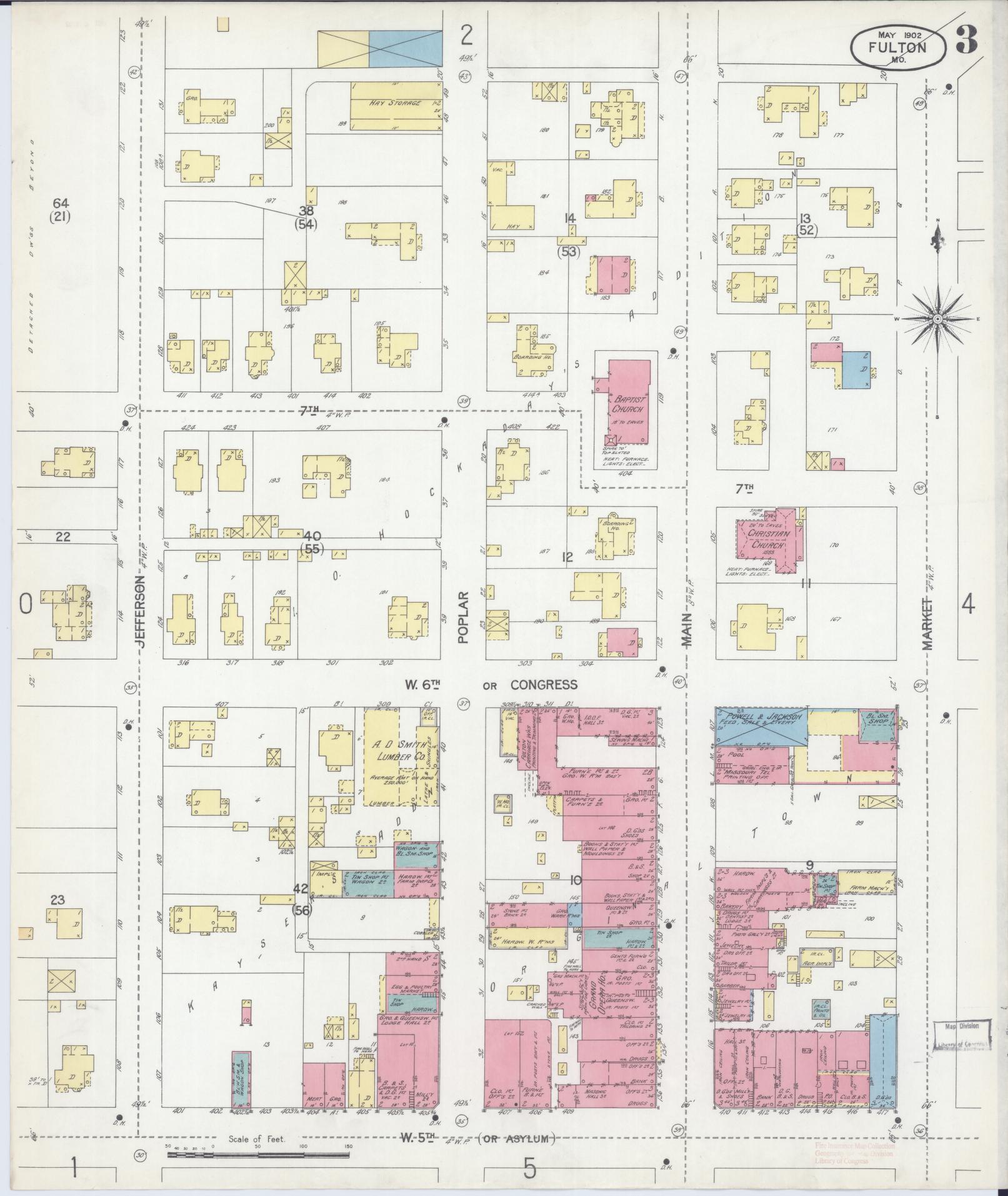 Sanborn Fire Insurance Map from Fulton, Callaway County, Missouri (1902), Sheet #0003 - Complete Map Set gallery image, historic Sanborn map, vintage wall art, Missouri Missouri