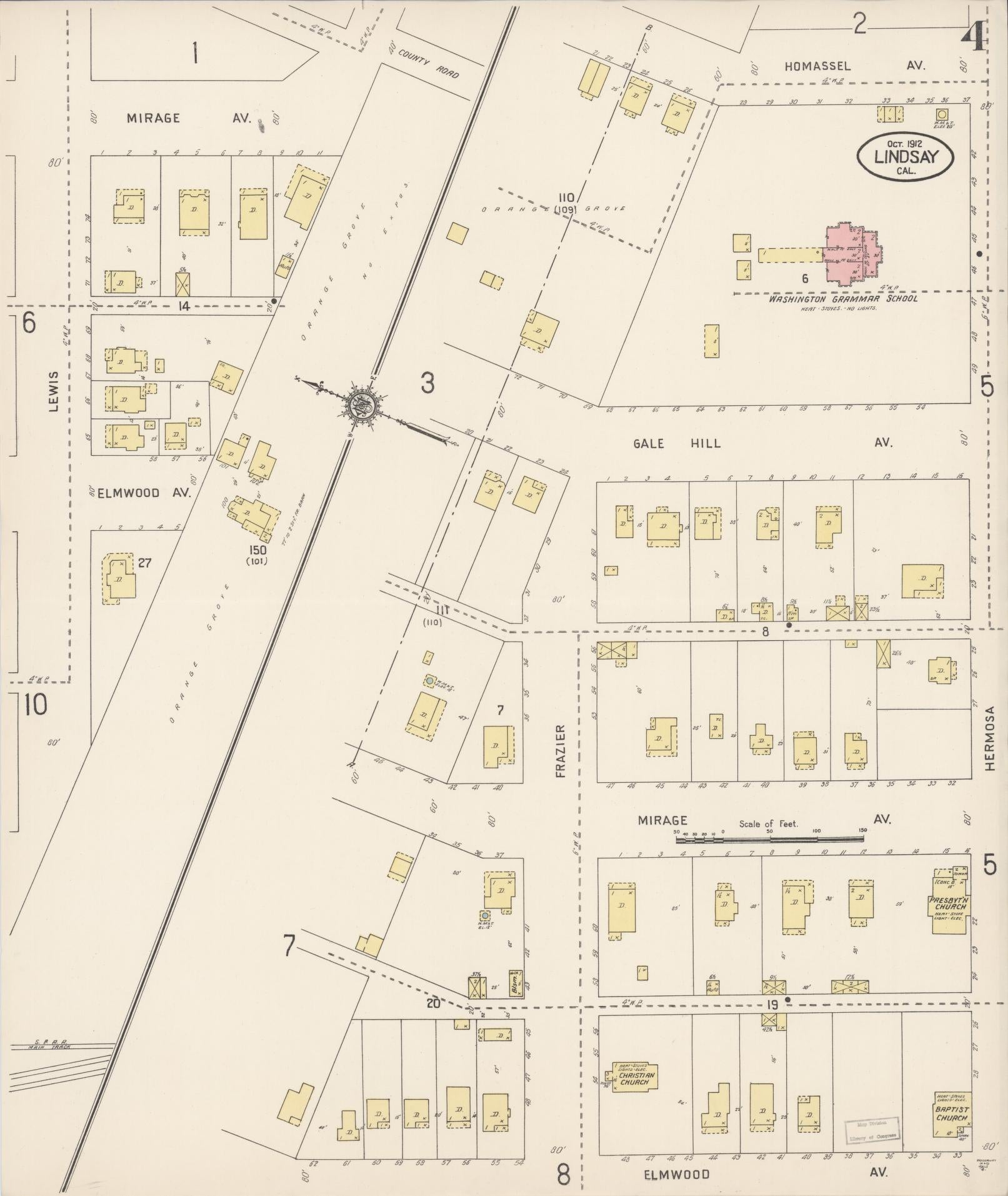 Sanborn Fire Insurance Map from Lindsay, Tulare County, California (1912), Sheet #0004 - Historic Sanborn Fire Insurance Map Print, vintage old map wall art, antique decor, genealogy gift, California California map