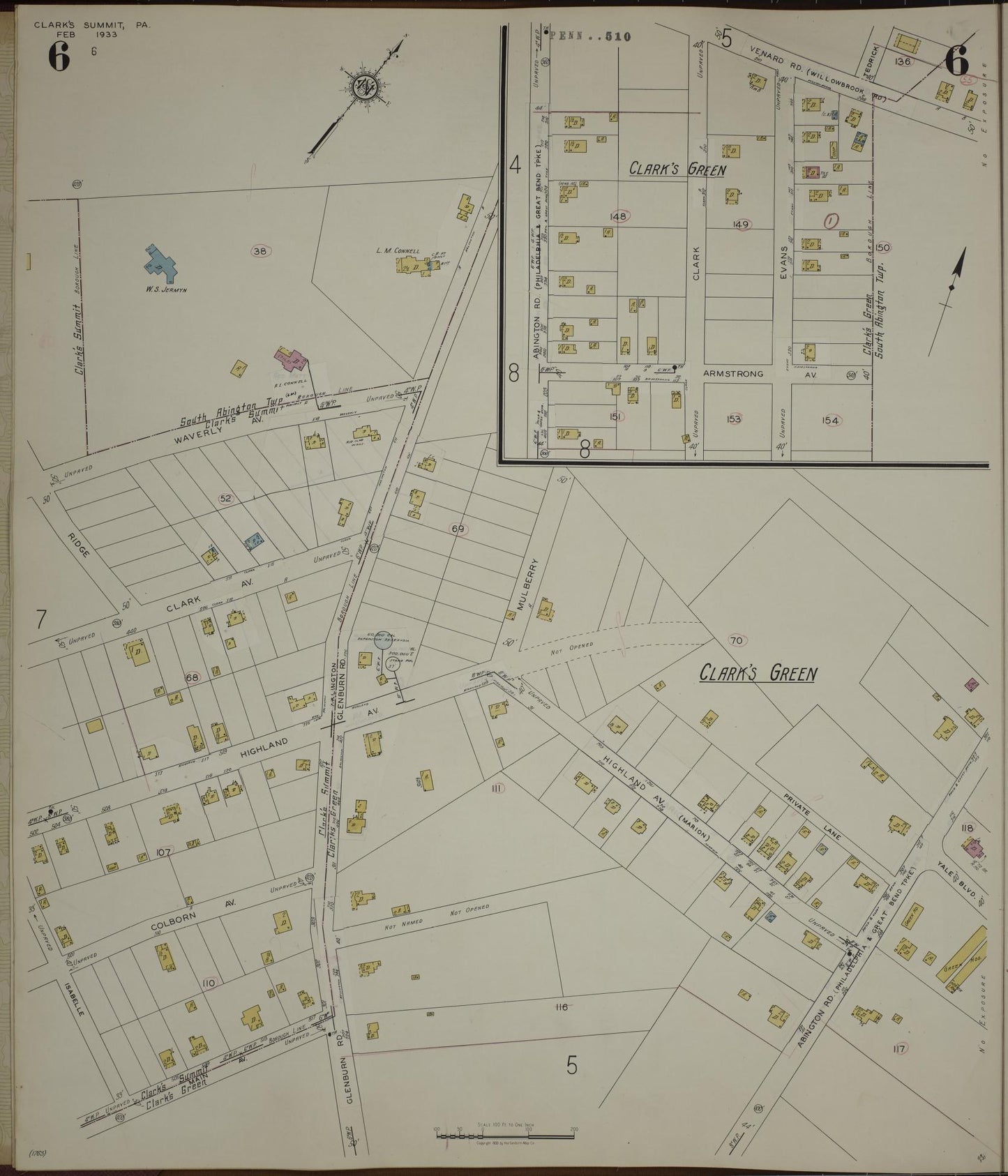 Sanborn Fire Insurance Map from Clark's Summit, Lackawanna County, Pennsylvania (1942), Sheet #0006 - Historic Sanborn Fire Insurance Map Print, vintage old map wall art, antique decor, genealogy gift, Pennsylvania Pennsylvania map