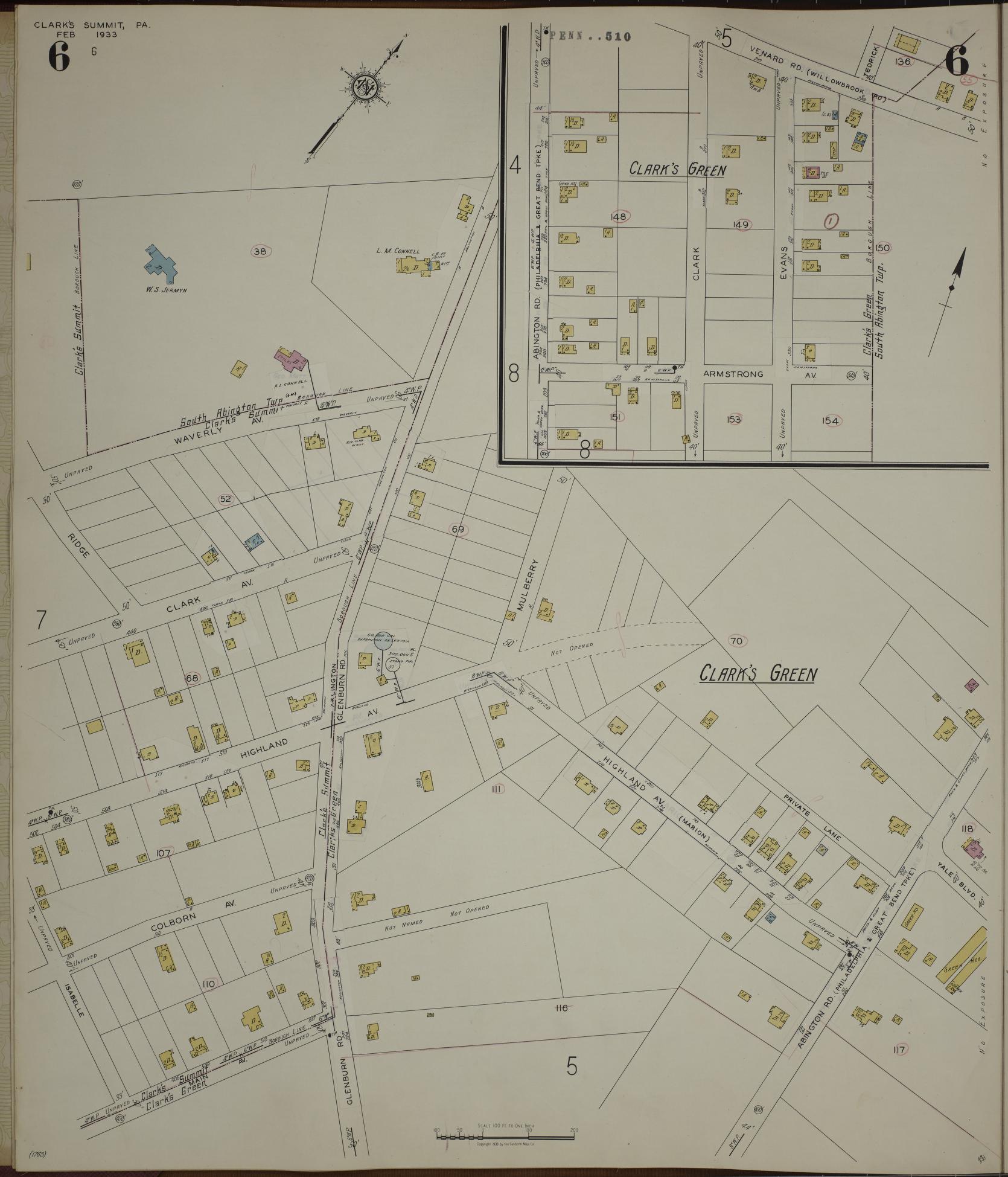 Sanborn Fire Insurance Map from Clark's Summit, Lackawanna County, Pennsylvania (1942), Sheet #0006 - Historic Sanborn Fire Insurance Map Print, vintage old map wall art, antique decor, genealogy gift, Pennsylvania Pennsylvania map