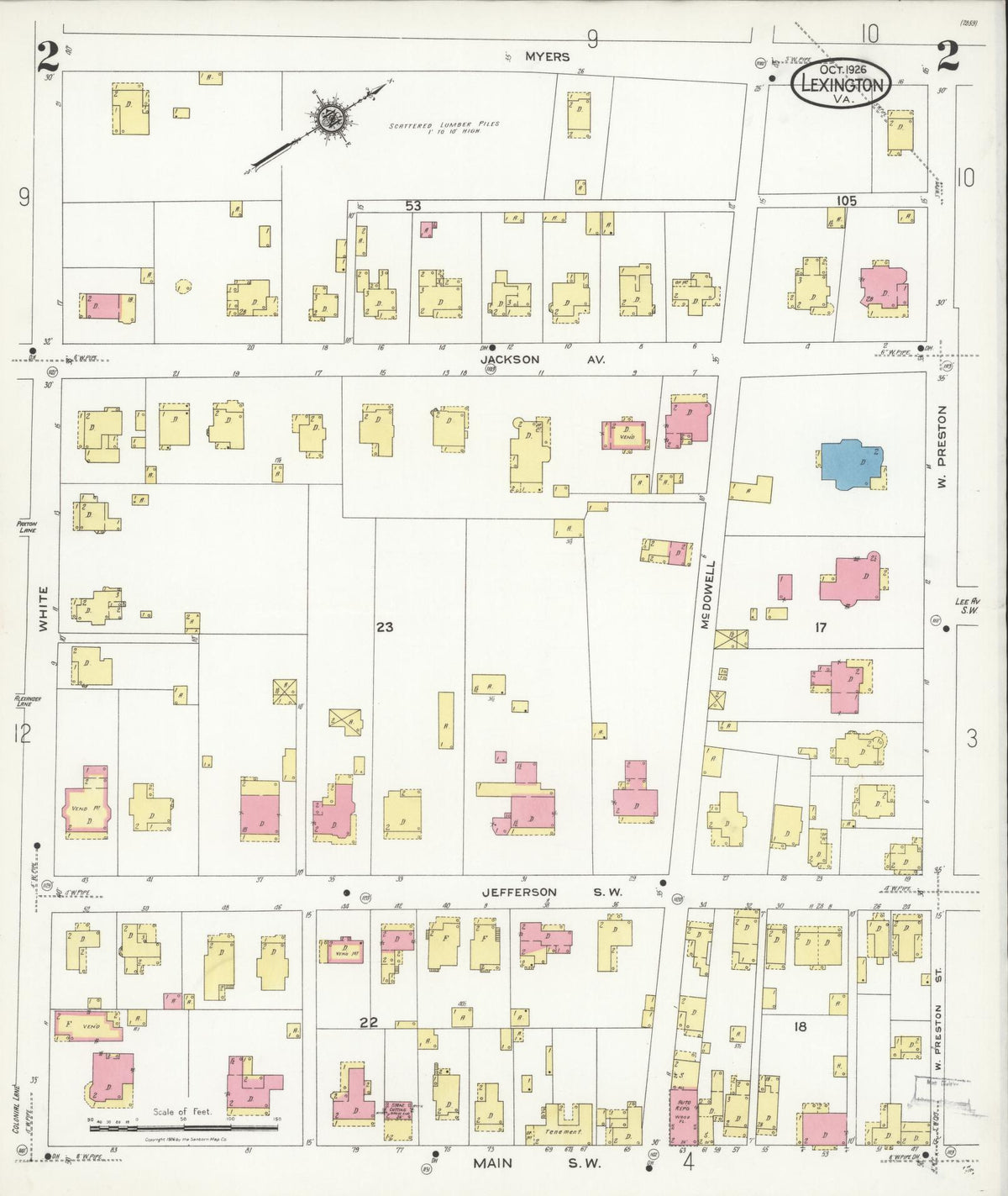 Sanborn Fire Insurance Map from Lexington, Independent Cities, Virginia (1926), Sheet #0002 - Complete Map Set gallery image, historic Sanborn map, vintage wall art, Virginia Virginia