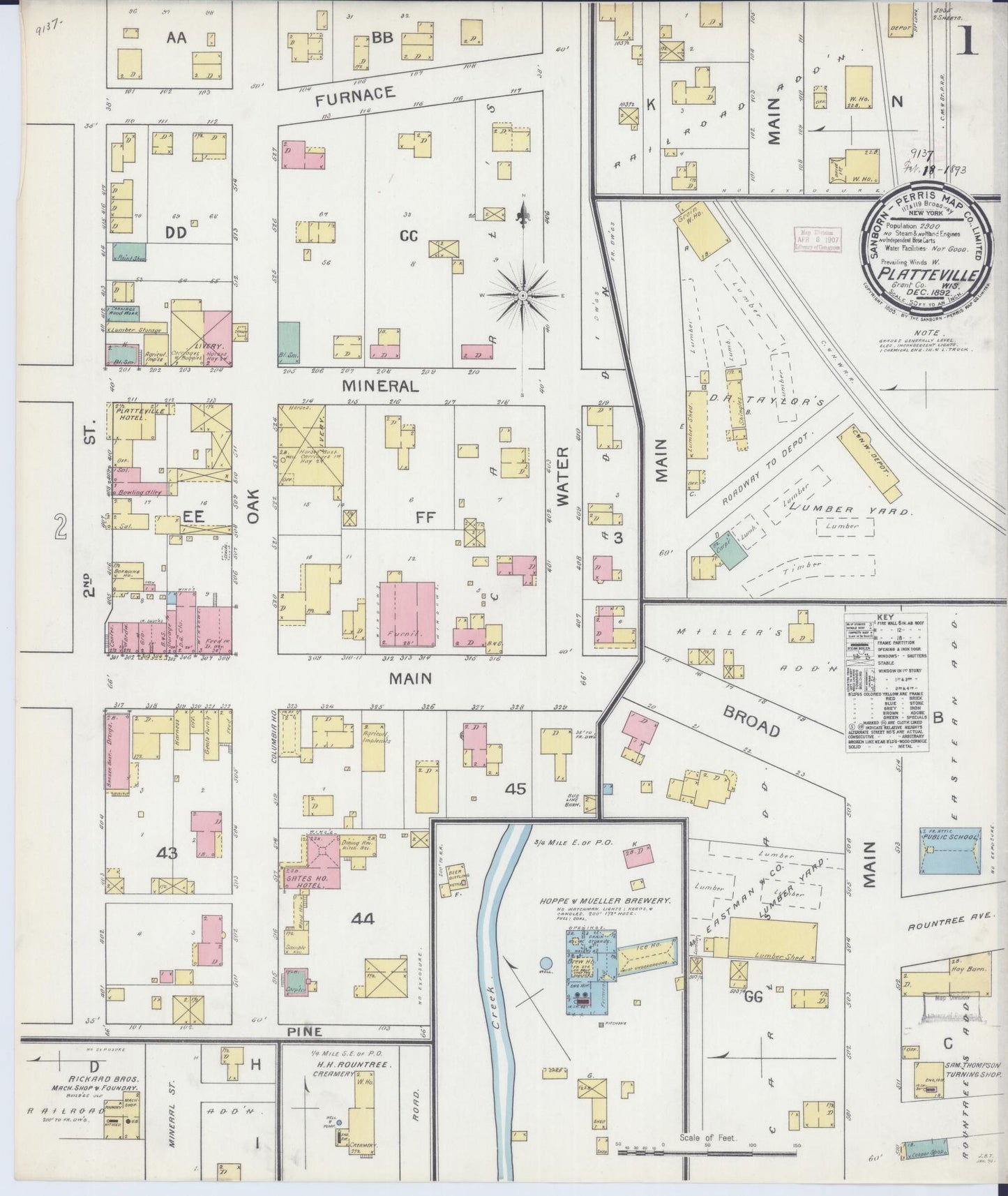 Sanborn Fire Insurance Map from Platteville, Grant County, Wisconsin (1892), Sheet #0001 - Complete Map Set gallery image, historic Sanborn map, vintage wall art, Wisconsin Wisconsin