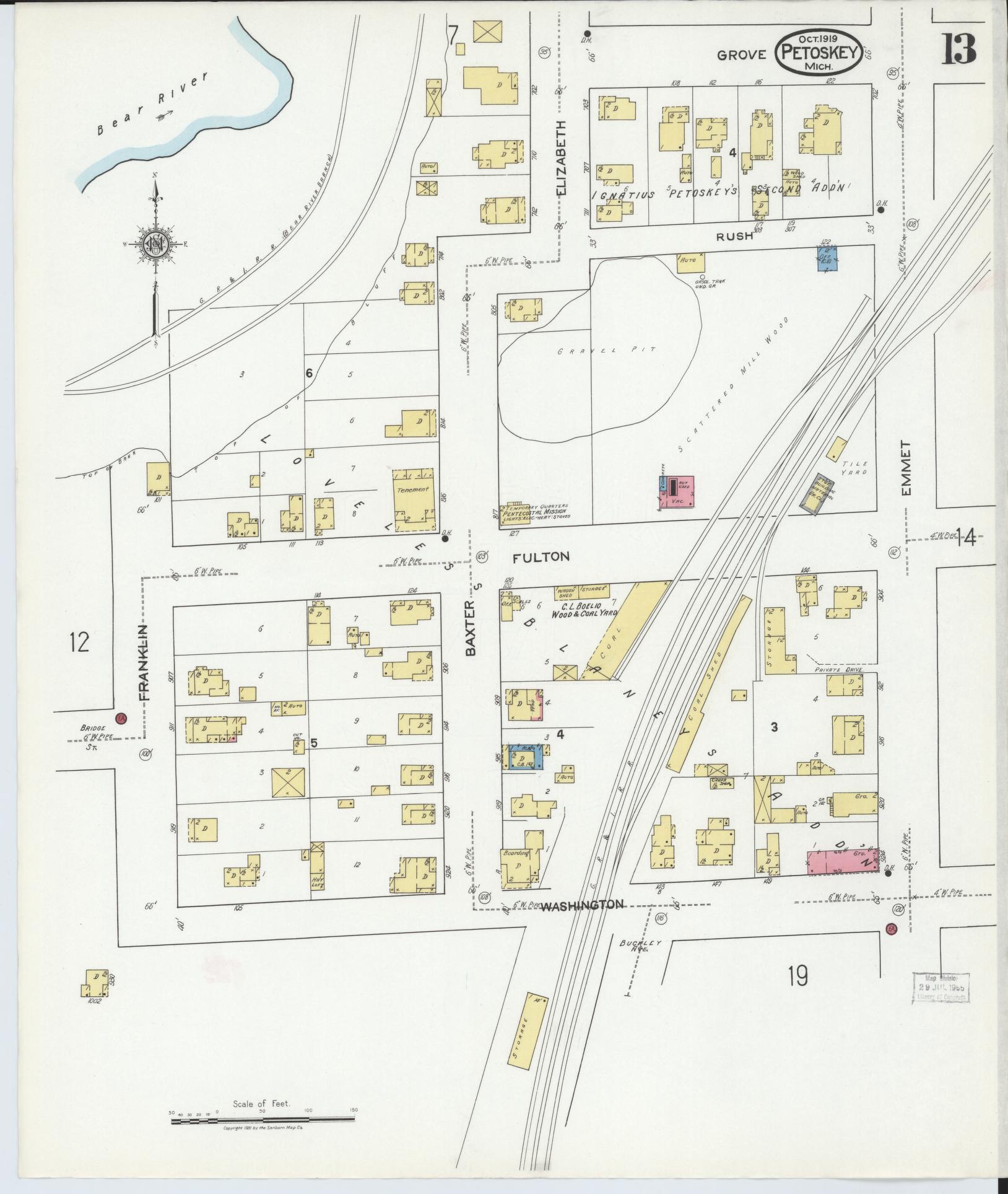 Sanborn Fire Insurance Map from Petoskey, Emmet County, Michigan (1919), Sheet #0013 - Complete Map Set gallery image, historic Sanborn map, vintage wall art, Michigan Michigan