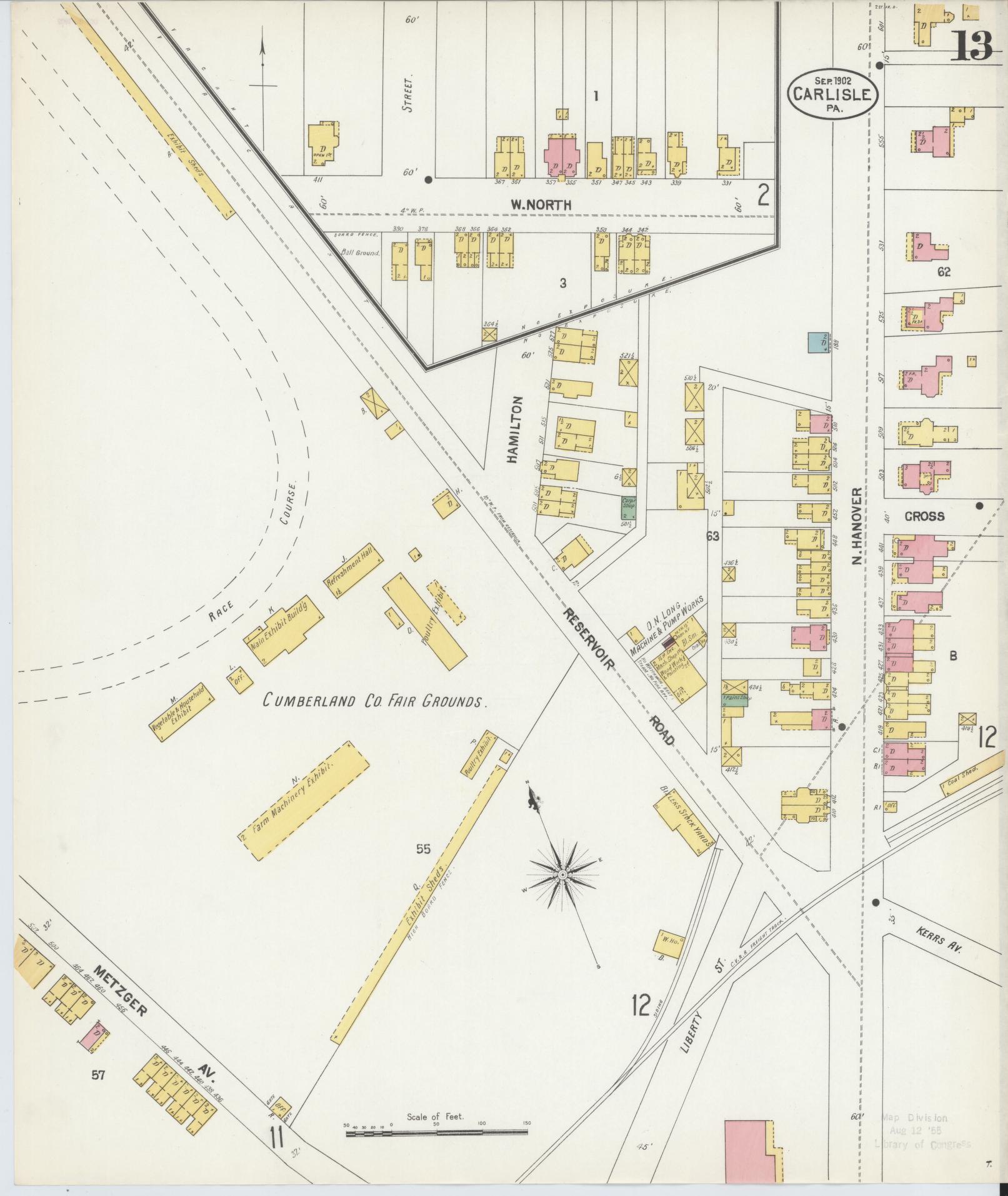 Sanborn Fire Insurance Map from Carlisle, Cumberland County, Pennsylvania (1902), Sheet #0013 - Historic Sanborn Fire Insurance Map Print, vintage old map wall art, antique decor, genealogy gift, Pennsylvania Pennsylvania map