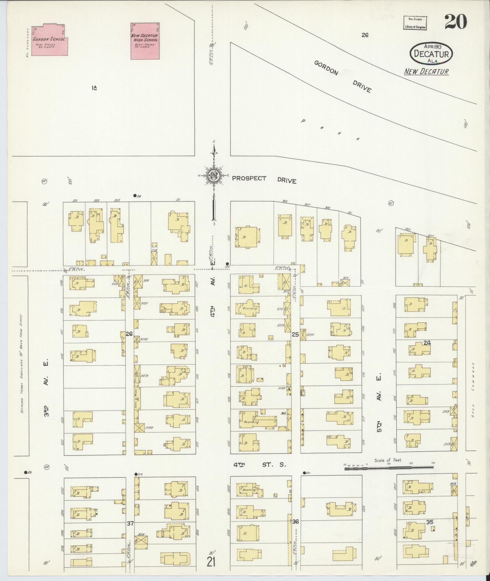 Sanborn Fire Insurance Map from Decatur, Morgan County, Alabama (1913), Sheet #0020 - Historic Sanborn Fire Insurance Map Print, vintage old map wall art, antique decor, genealogy gift, Alabama Alabama map