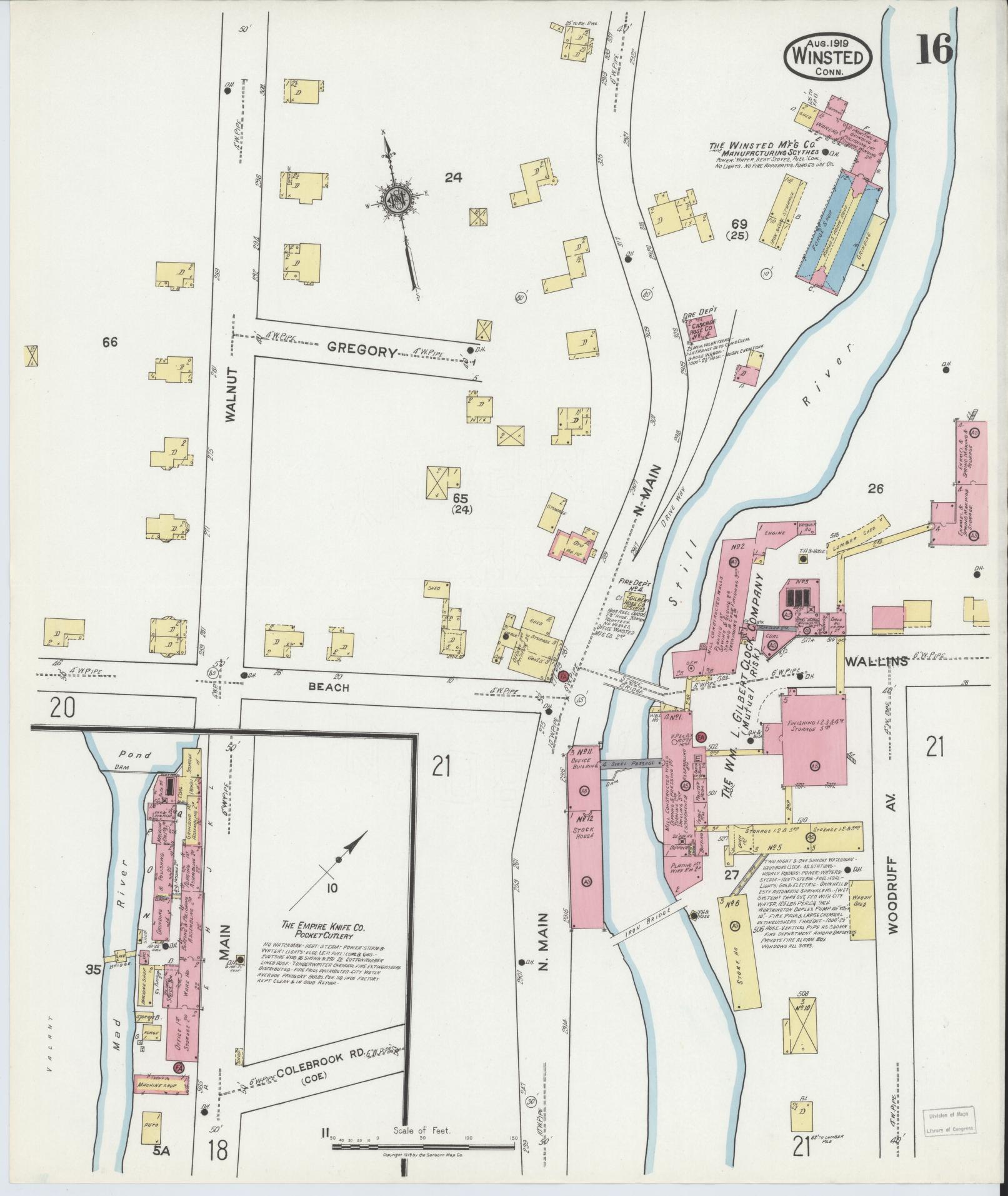 Sanborn Fire Insurance Map from Winsted, Litchfield County, Connecticut (1919), Sheet #0016 - Complete Map Set gallery image, historic Sanborn map, vintage wall art, Connecticut Connecticut