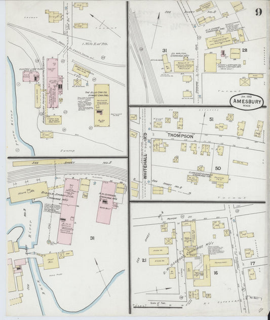 Sanborn Fire Insurance Map from Amesbury, Essex County, Massachusetts (1889), Sheet #0009 - Historic Sanborn Fire Insurance Map Print, vintage old map wall art, antique decor, genealogy gift, Massachusetts Massachusetts map
