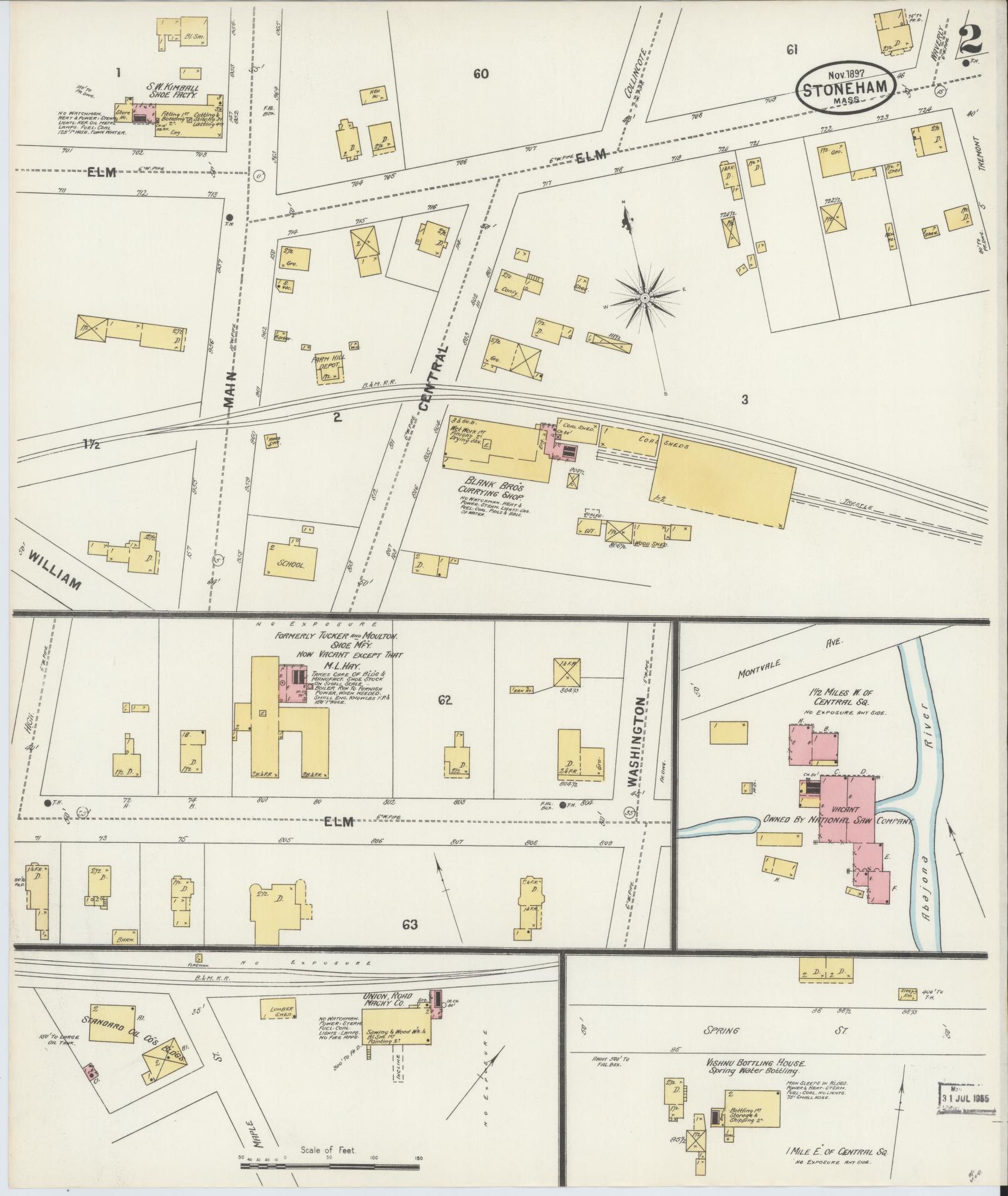 Sanborn Fire Insurance Map from Stoneham, Middlesex County, Massachusetts (1897), Sheet #0002 - Historic Sanborn Fire Insurance Map Print, vintage old map wall art, antique decor, genealogy gift, Massachusetts Massachusetts map