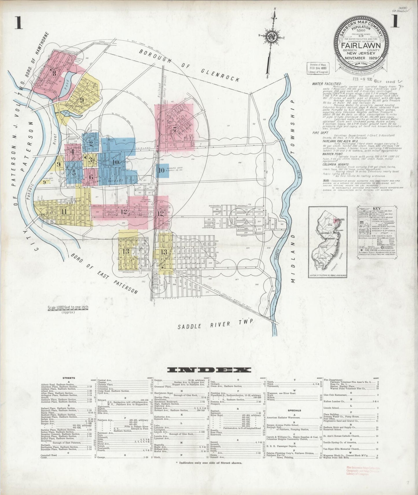 Sanborn Fire Insurance Map from Fair Lawn, Bergen County, New Jersey. (1929) – Historic Sanborn Fire Insurance Map Print